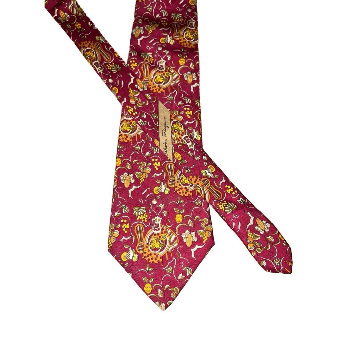 Salvatore Ferragamo Salvatore Ferragamo Red Fall Harvest Print Handmade Neck Tie Size ONE SIZE - 1 Thumbnail