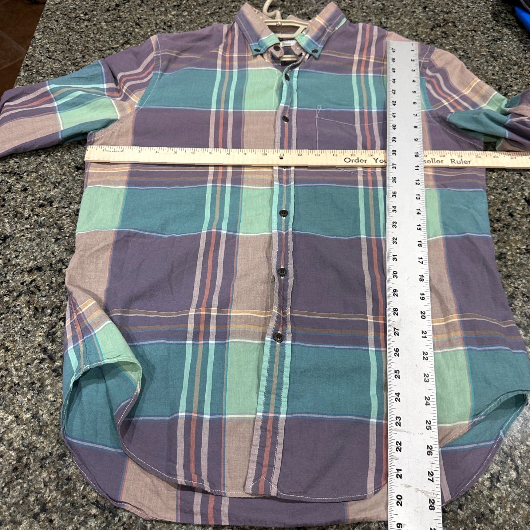 Club Monaco Club Monaco Shirt Men XL 100% Cotton Purple Green Brown Slim Fit Plaid Preppy Button-Up Casual Professional (No extra text) Size US XL / EU 56 / 4 - 4 Thumbnail