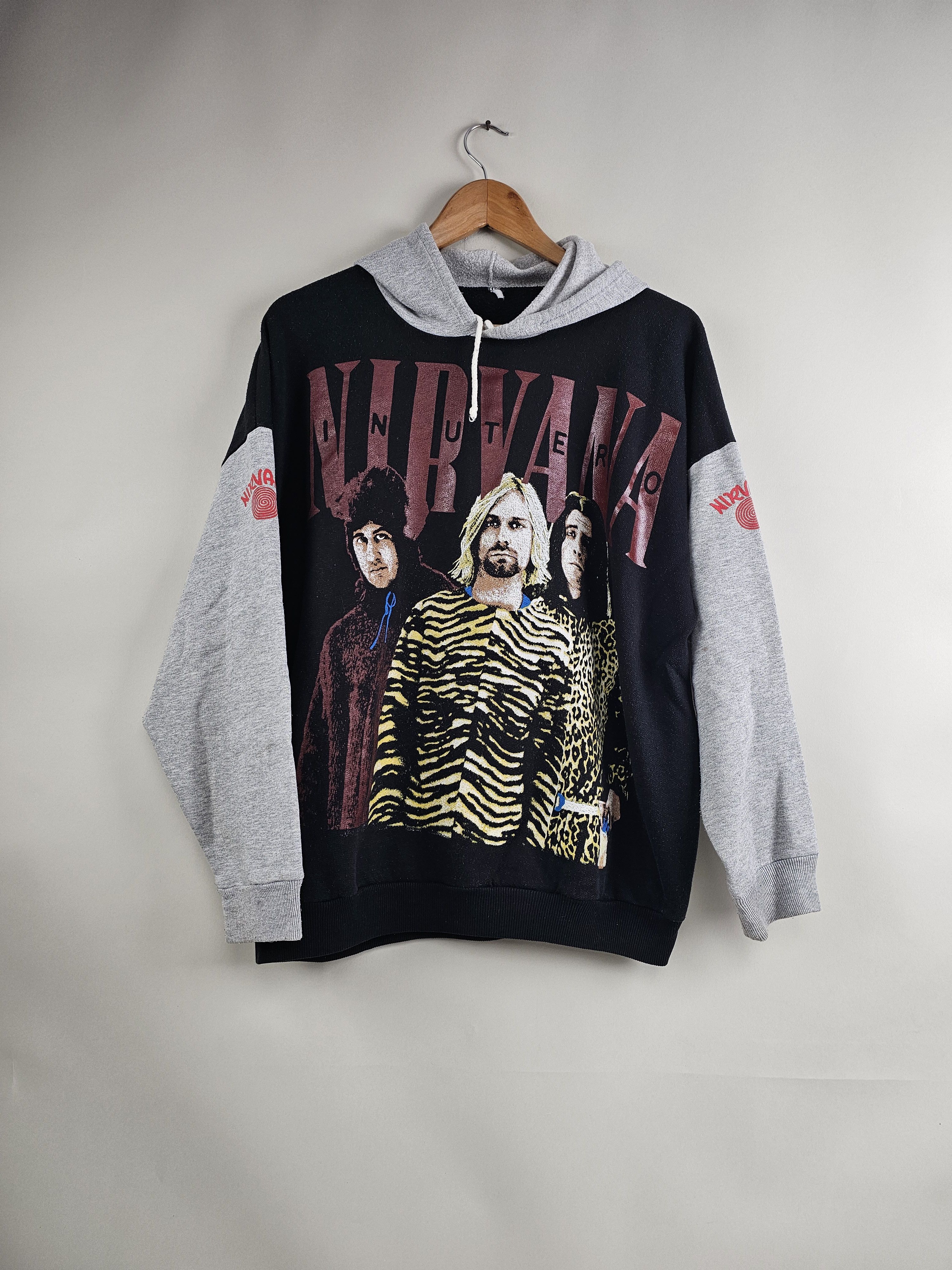 image of Band Tees x Nirvana 90's Nirvana In Utero Kurt Cobain Tiger Costume Hoodie in Black, Men's (Size XL