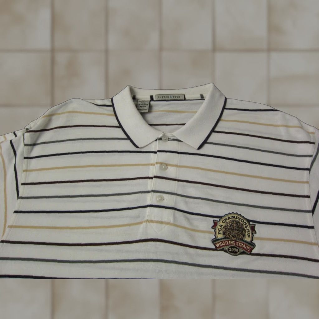 PGA Tour VINTAGE PGA TOUR Polo Shirt Mens Adult M White Striped 90s Outdoor Logo Athletic Short Sleeve Club Shirt Size US M / EU 48-50 / 2 - 1 Thumbnail