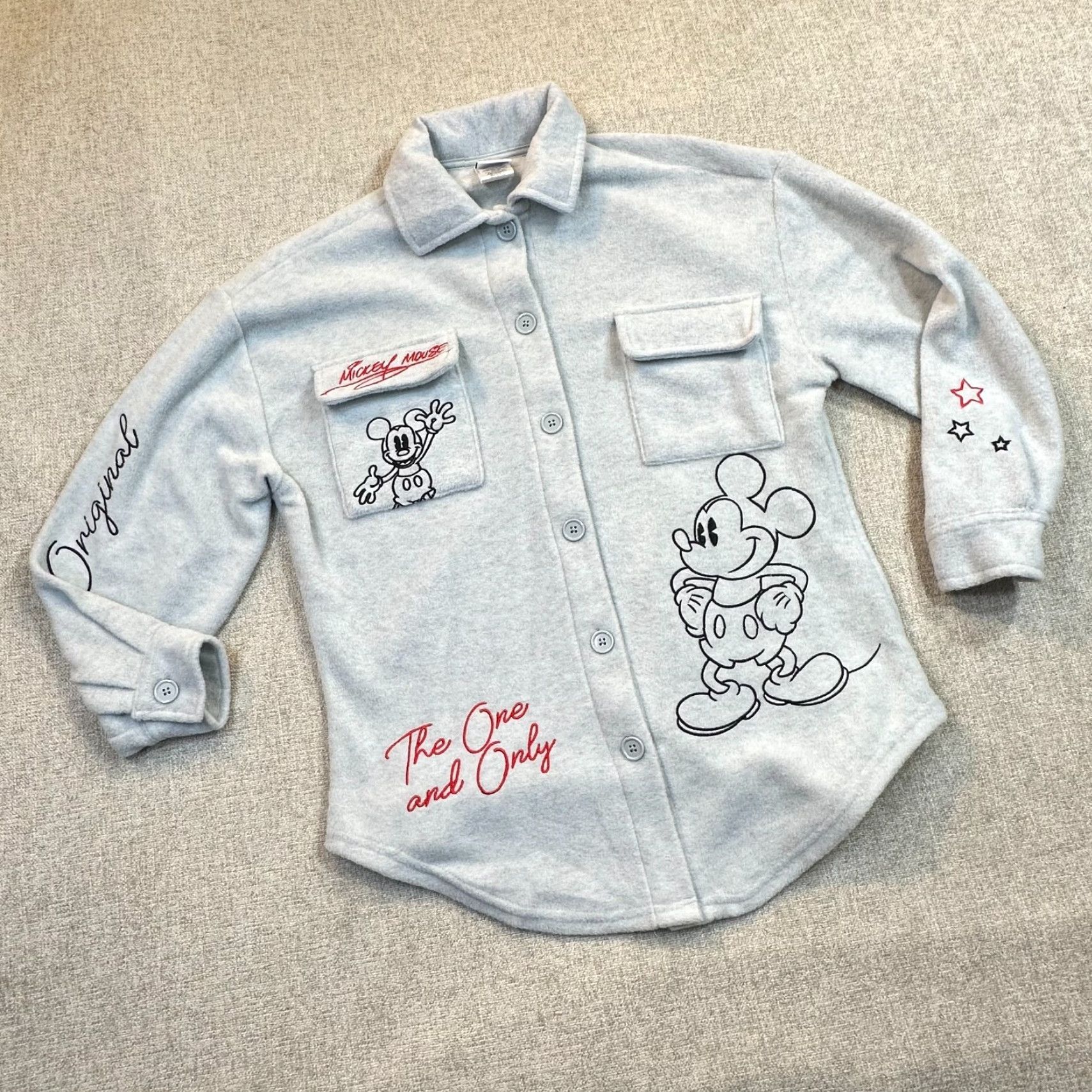 Vintage Mickey Mouse Women's XS Fleece Shacket Embroidered Gray Polyester Heather Shacket Casual Disney Cartoon Club Theme Vintage: No, Brand: Freeze? Size XS / US 0-2 / IT 36-38 - 2 Thumbnail