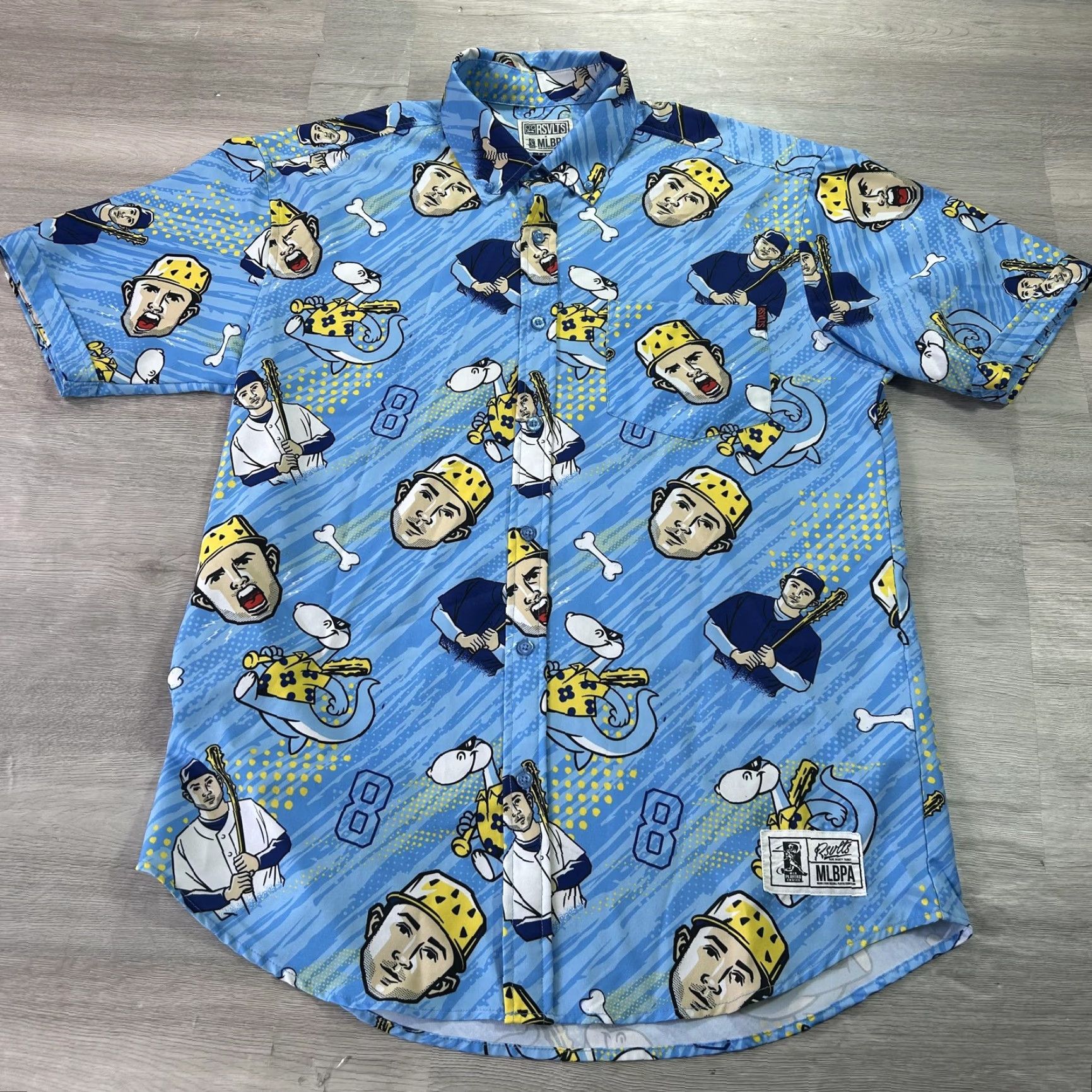 Vintage RSVLTS Shirt Mens Large Blue Baseball MLBPA Graphic Dino Dinosaur Button Up Size US L / EU 52-54 / 3 - 2 Thumbnail