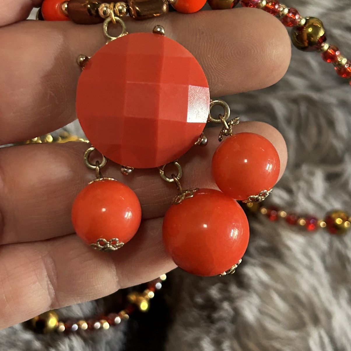 Handmade Handcrafted salamander orange dangle bead pendant necklace Size ONE SIZE - 5 Thumbnail