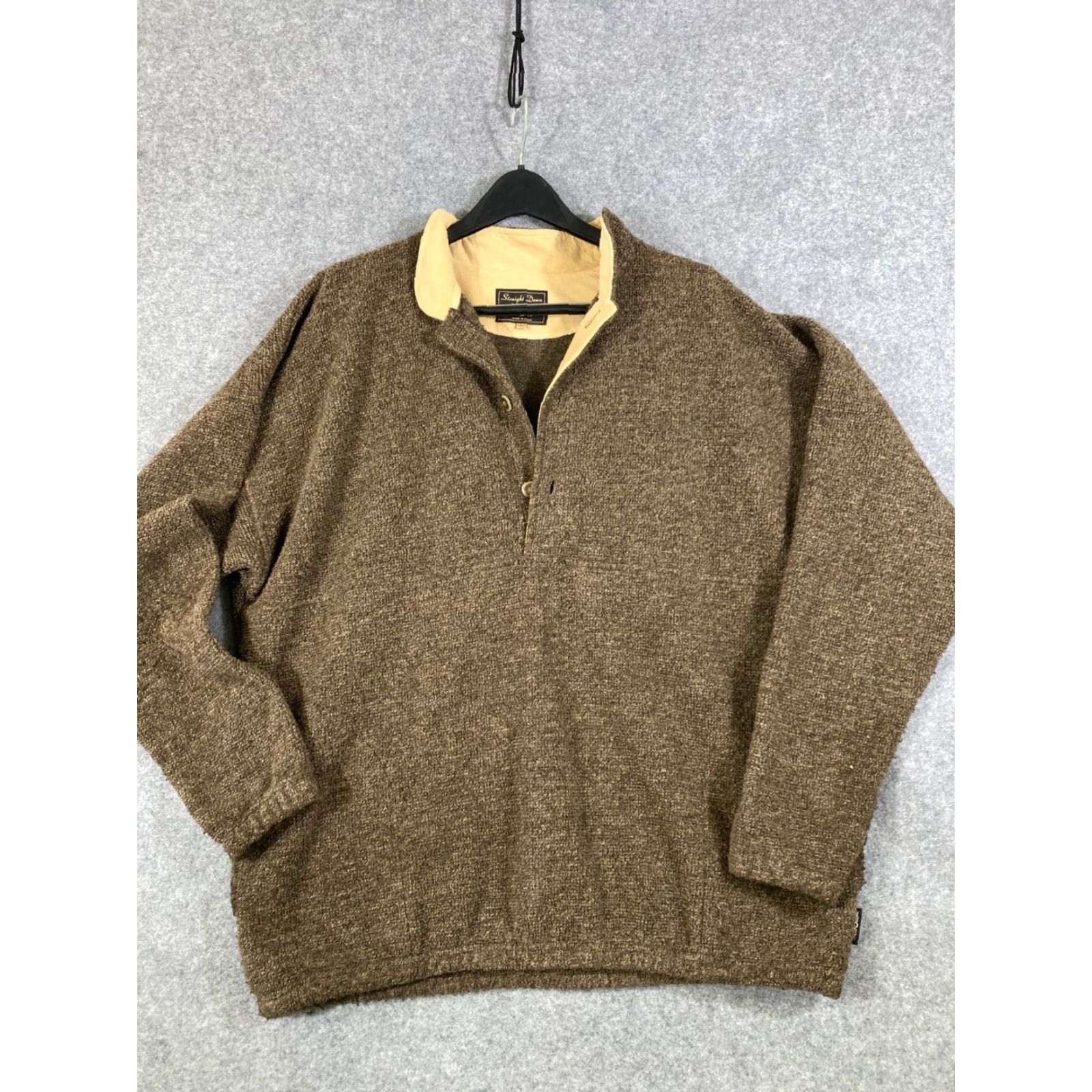 Vintage Straight Down Pullover Sweater Mens XL Brown Button Front Mock Neck Preppy Size US XL / EU 56 / 4 - 2 Thumbnail