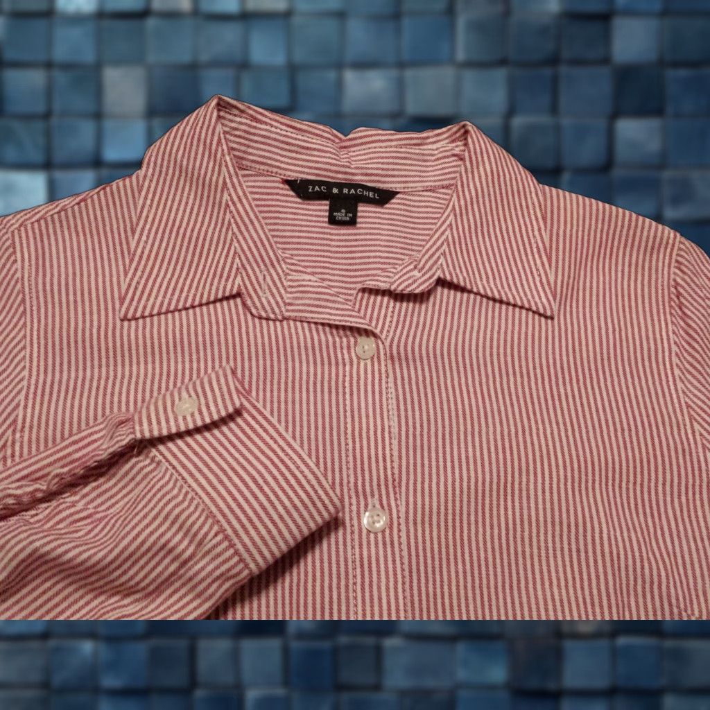 Vintage Zac & Rachel Womens Small Tunic Shirt Long Sleeve Button-Front Red Striped Size S / US 4 / IT 40 - 1 Thumbnail
