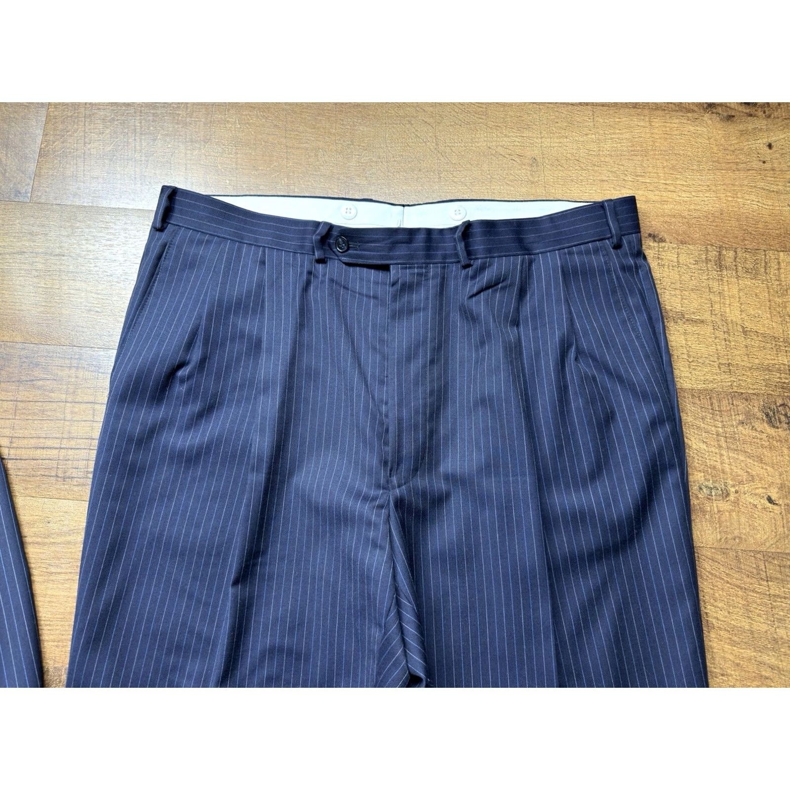 Vintage Samuelsohn Suit Mens 46 Blue 2pc Blazer Trousers Wool Men 46R 40X28 Pinstripe READ Size US 30 / EU 46 - 5 Thumbnail