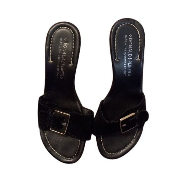 Donald Pliner Donald J Pliner 9 M Womens Wedge Sandals Black Leather Suede Size US 9 / IT 39 - 2 Thumbnail