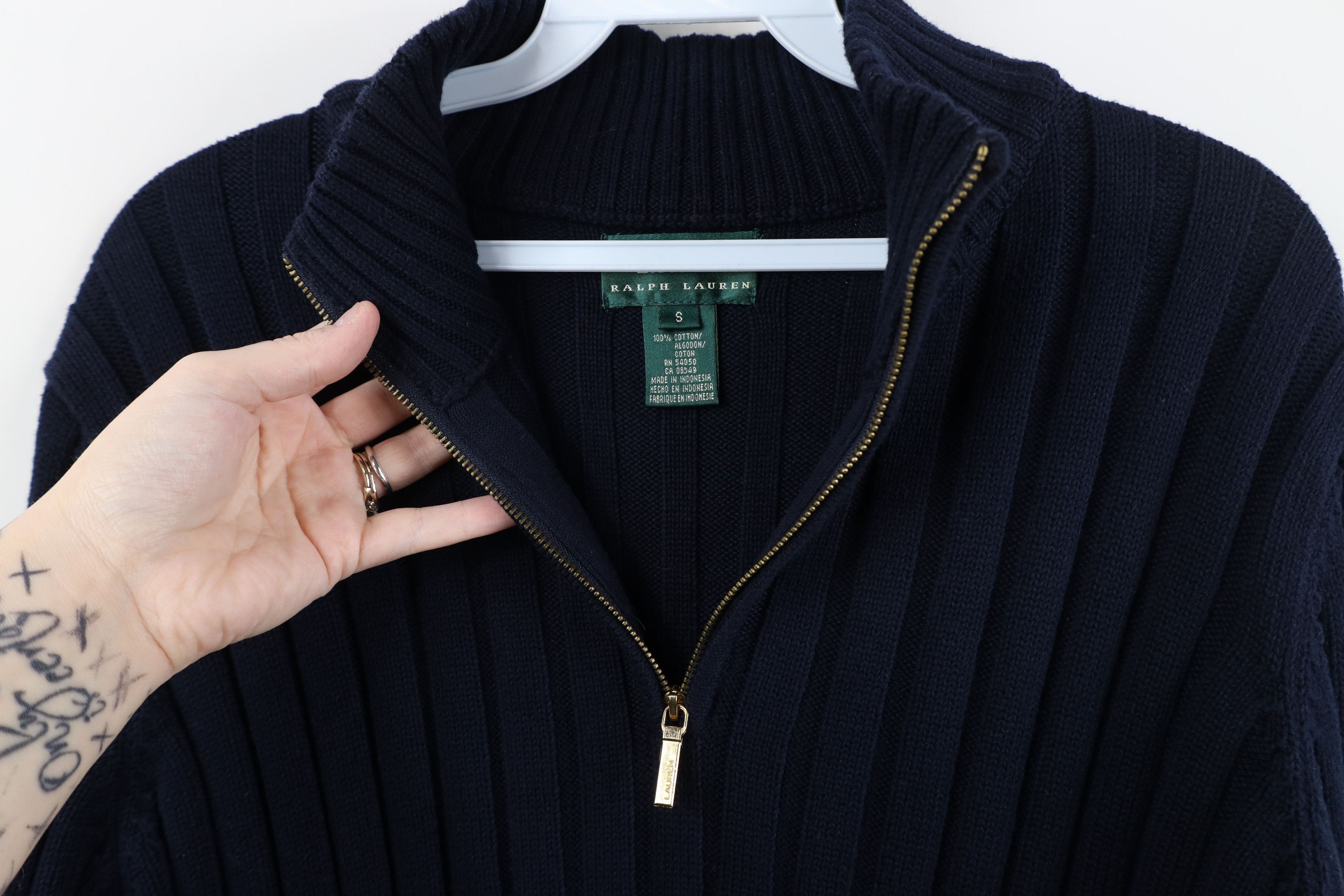 Ralph Lauren × Vintage Vintage 90s Ralph Lauren Cotton Ribbed Knit Half Zip Sweater Size S / US 4 / IT 40 - 6 Thumbnail