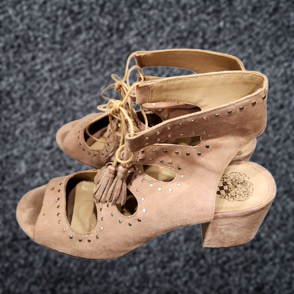 Vince Camuto Vince Camuto Blush Pink Suede Lace Up Studded Peep Toe Block Heel Sandals Womens Size US 10 / IT 40 - 1 Thumbnail