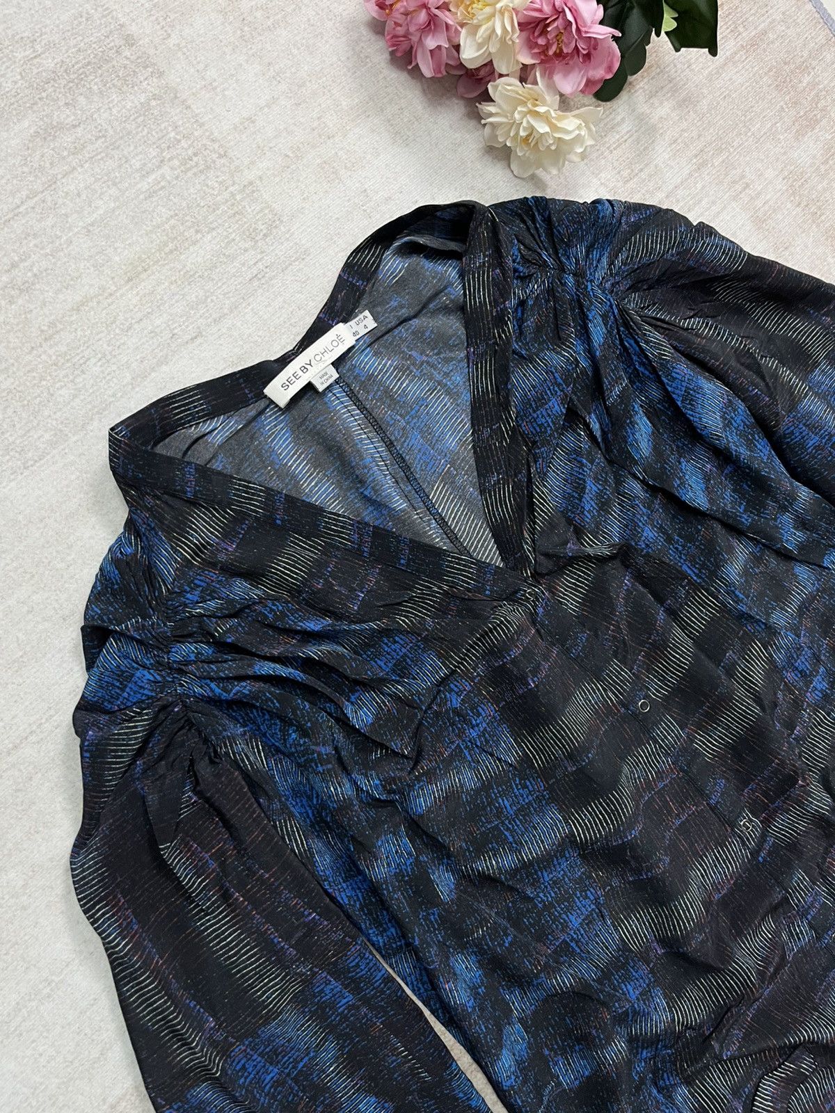 Chloe See by Chloé Printed V-Neck Blouse Size M / US 6-8 / IT 42-44 - 3 Thumbnail
