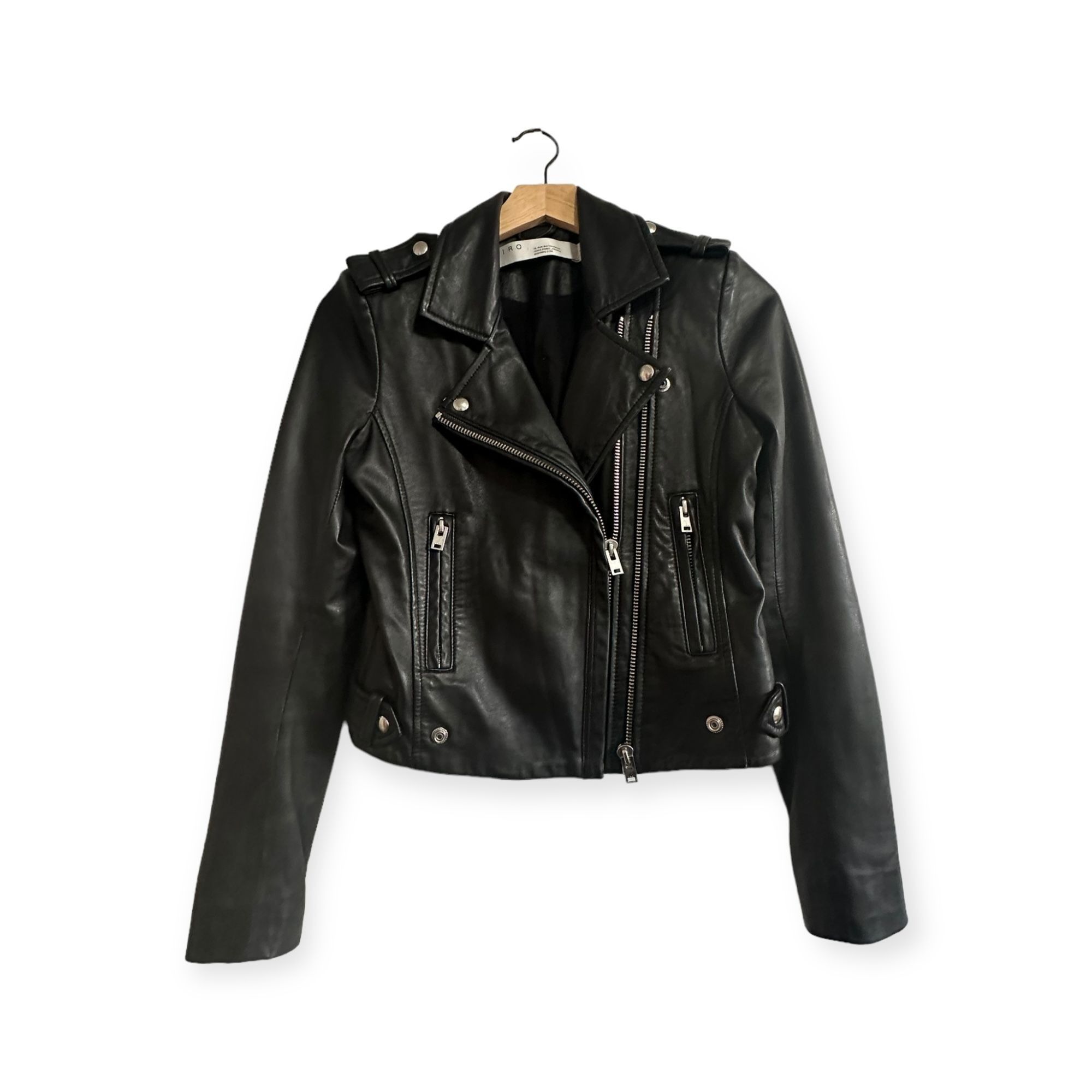 image of Iro Luigaspe Black Biker Jacket In Soft Lamb Leather, Size 3, Women's