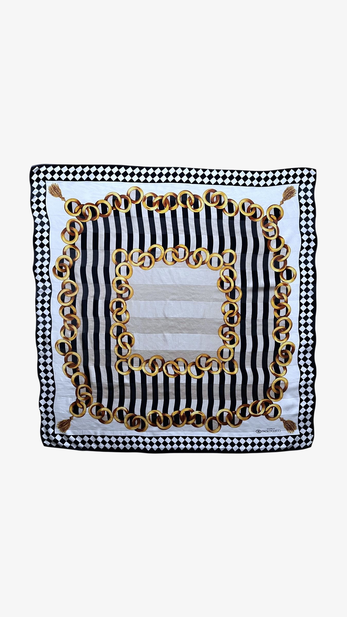 Paolo Gucci Vintage 80s Paolo Gucci Gold Ring & Striped Silk Scarf Size ONE SIZE - 1 Thumbnail