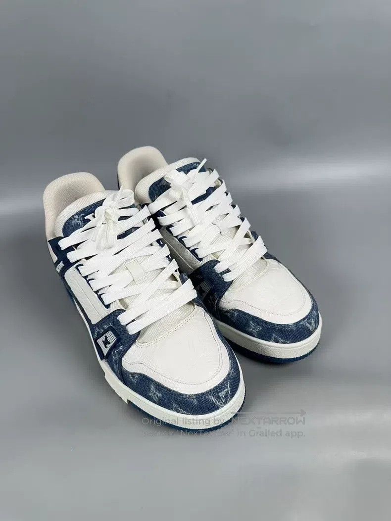 Louis Vuitton Louis Vuitton White and Blue Full Print Denim Trainer Casu Size US 7 / EU 40 - 3 Thumbnail