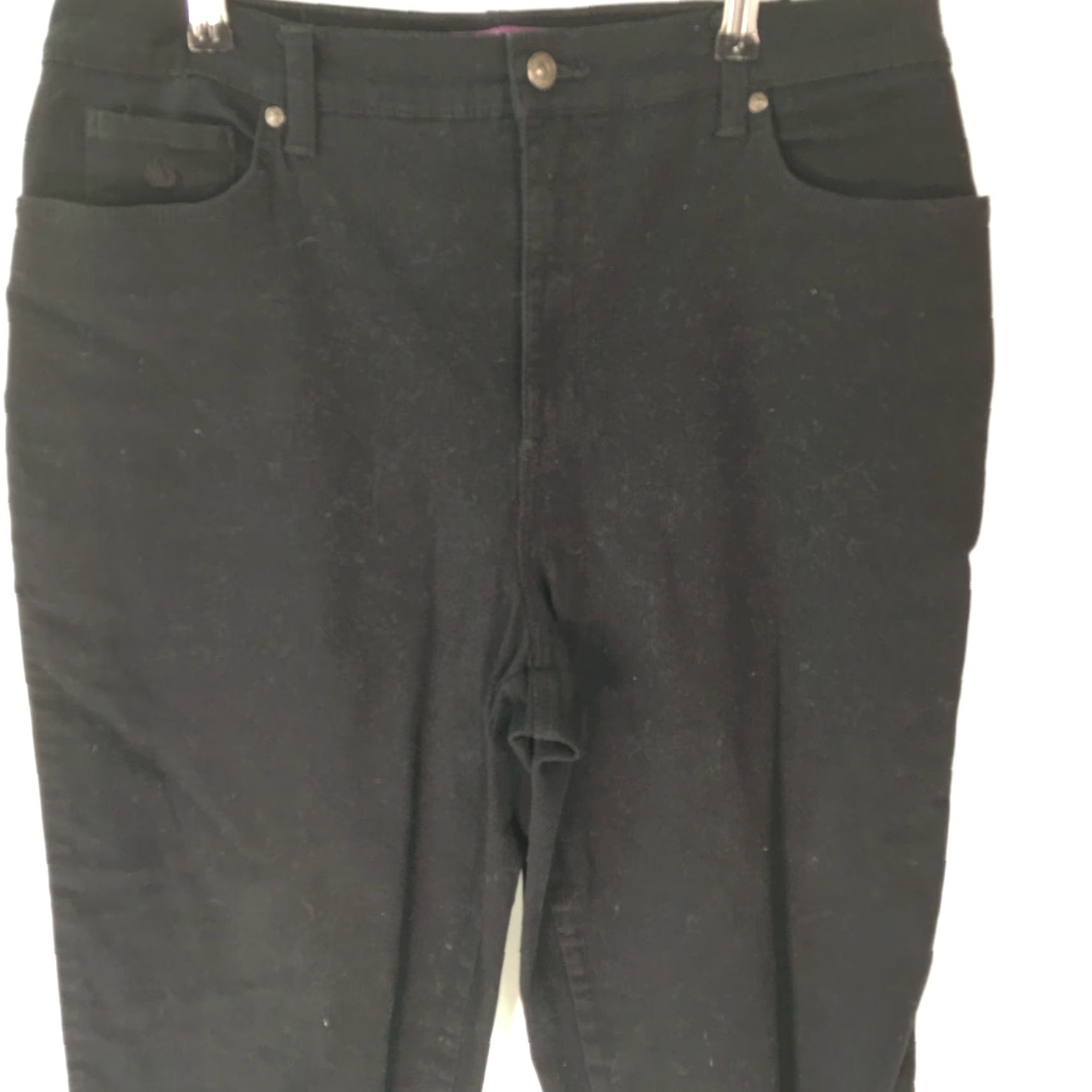 Gloria Vanderbilt Gloria Vanderbilt Amanda Womens Straight Black Denim Jeans 34" Waist 30" Inseam 14 Regular Pattern Solid Dark Wash Belts Loops Zipper Logo Size 36" / US 14 / IT 50 - 2 Thumbnail