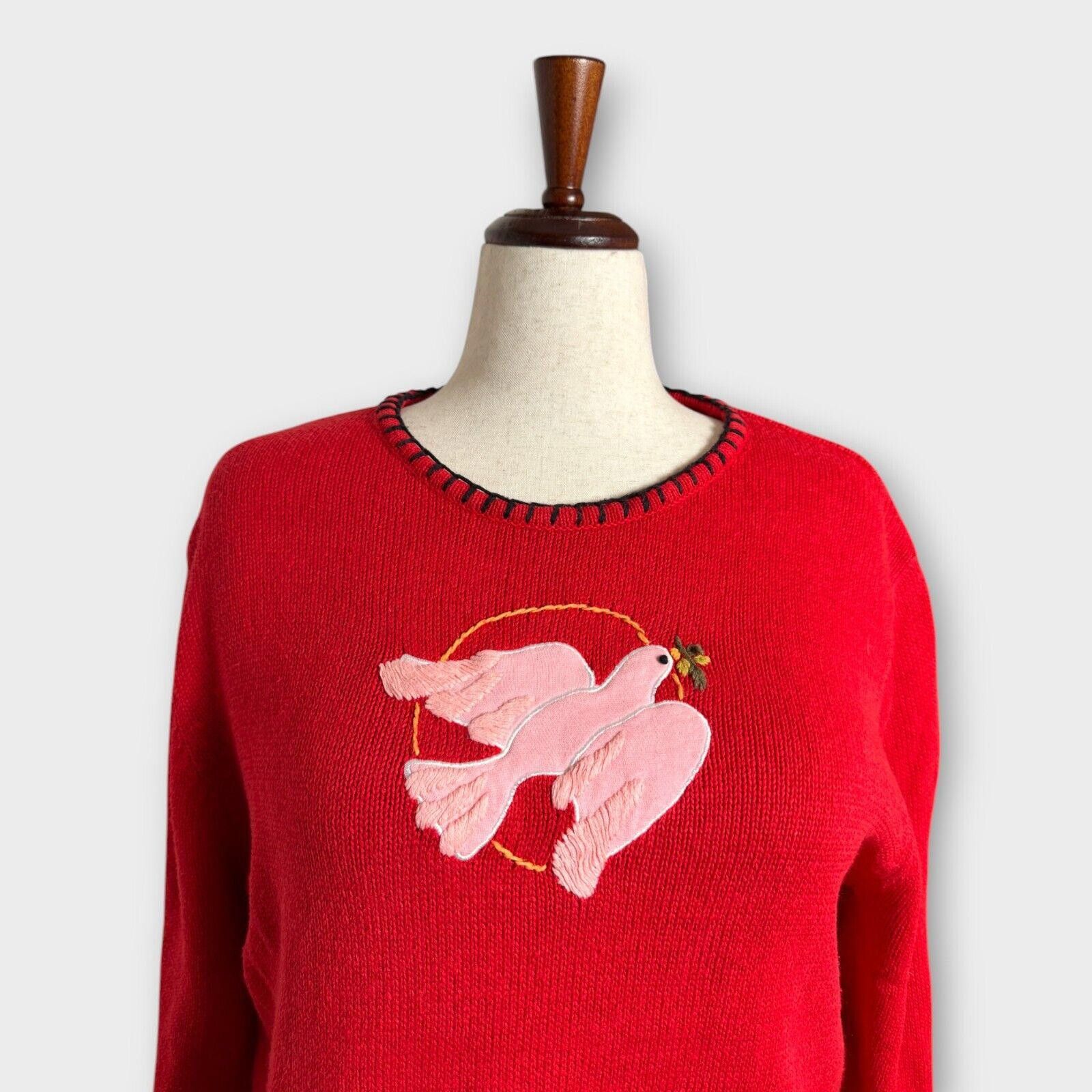 Other Vintage 90s Christmas Pullover Pink Dove Knit Sweater Size XL / US 12-14 / IT 48-50 - 2 Thumbnail