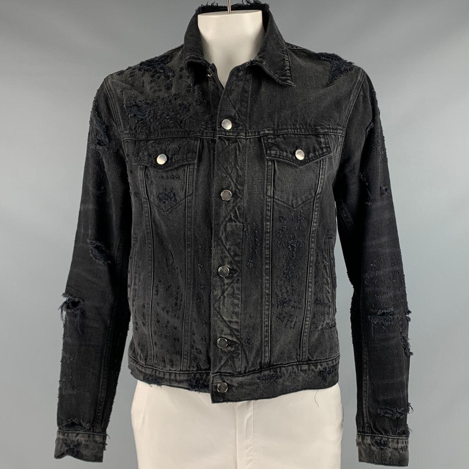 Amiri AMIRI Size XL Black Grey Distressed Cotton Trucker Jacket Size US XL / EU 56 / 4 - 1 Thumbnail