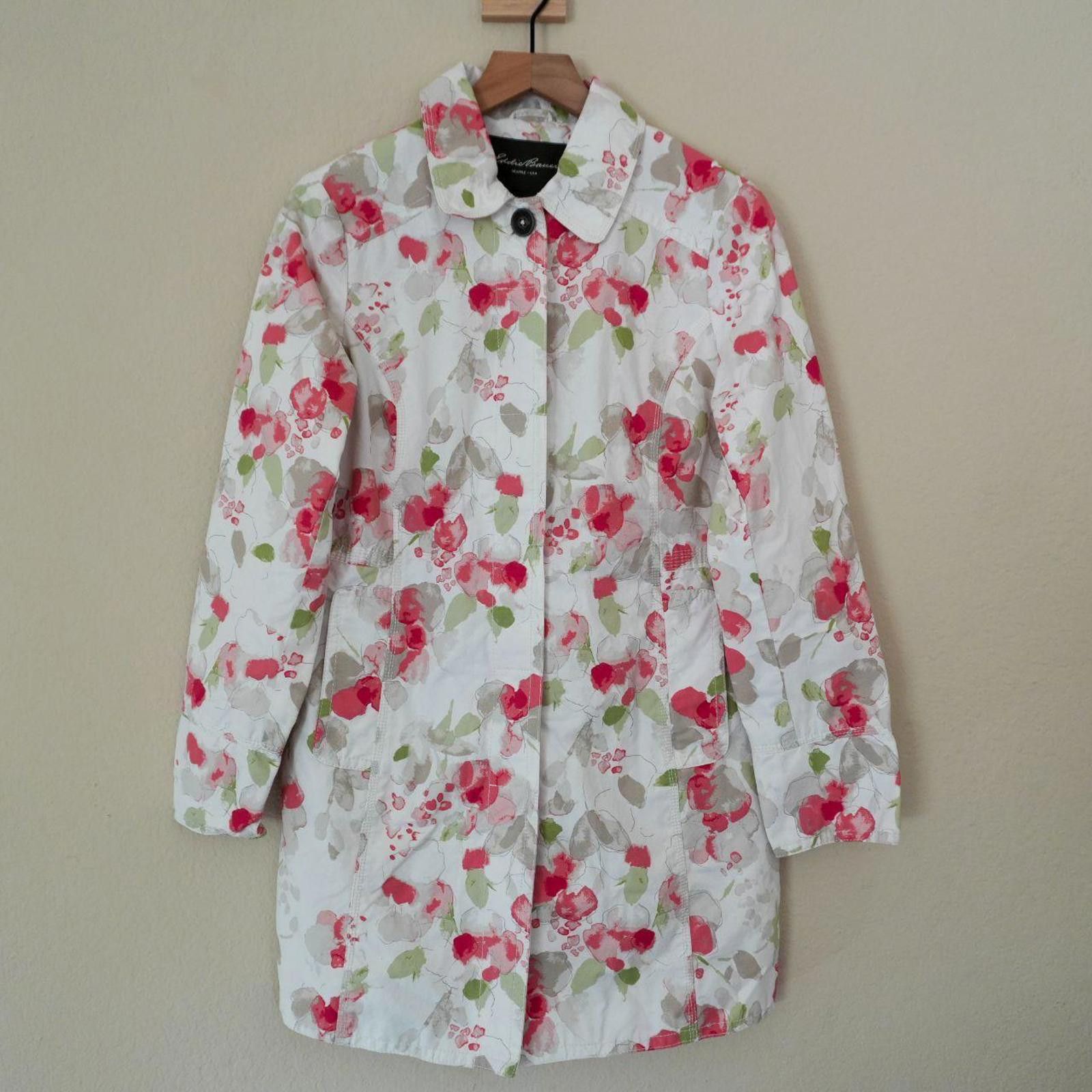 Eddie Bauer Eddie Bauer Coat Women's S White Trench Floral Size S / US 4 / IT 40 - 1 Thumbnail