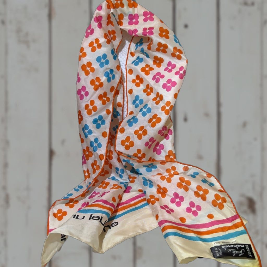 VTG Emanuel Ungaro Maison Aix 45”x11” Silk Scarf Jew el Case 100% Silk Scarf Women's Shawl/Wrap Multicolor Floral Rolled Edges Made In Italy 1960s