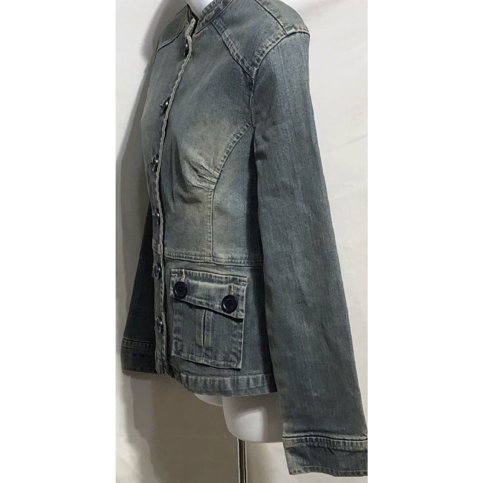 Vintage VINTAGE Union Bay Blue Jean Jacket L Mock Collar Pockets Stretch Denim Grunge Trucker Size 36" / US 14 / IT 50 - 2 Thumbnail