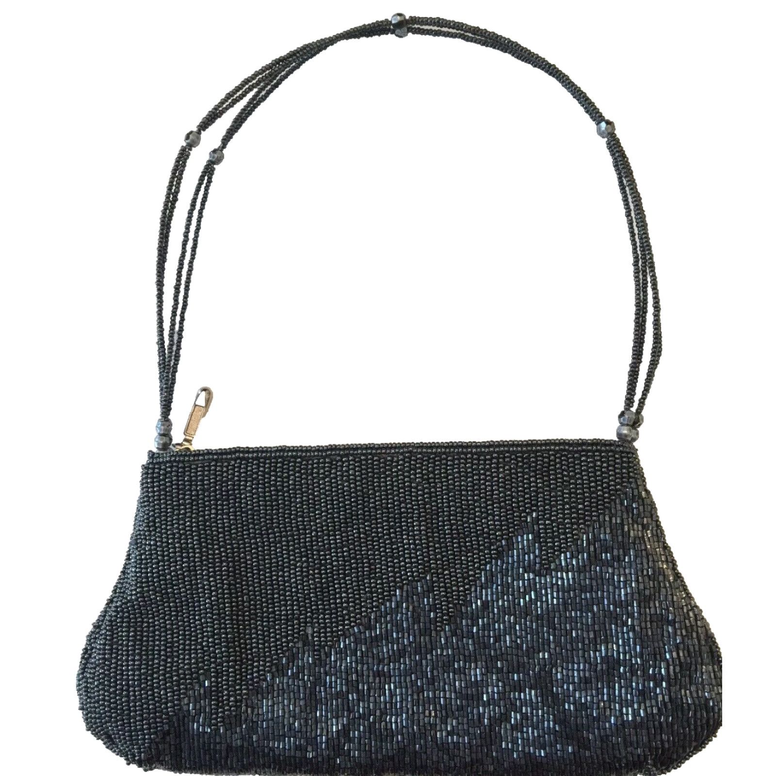 Vintage Sasha Beaded Pewter Metallic Evening Shoulderbag Small Zip Top Women Size S / US 4 / IT 40 - 2 Thumbnail