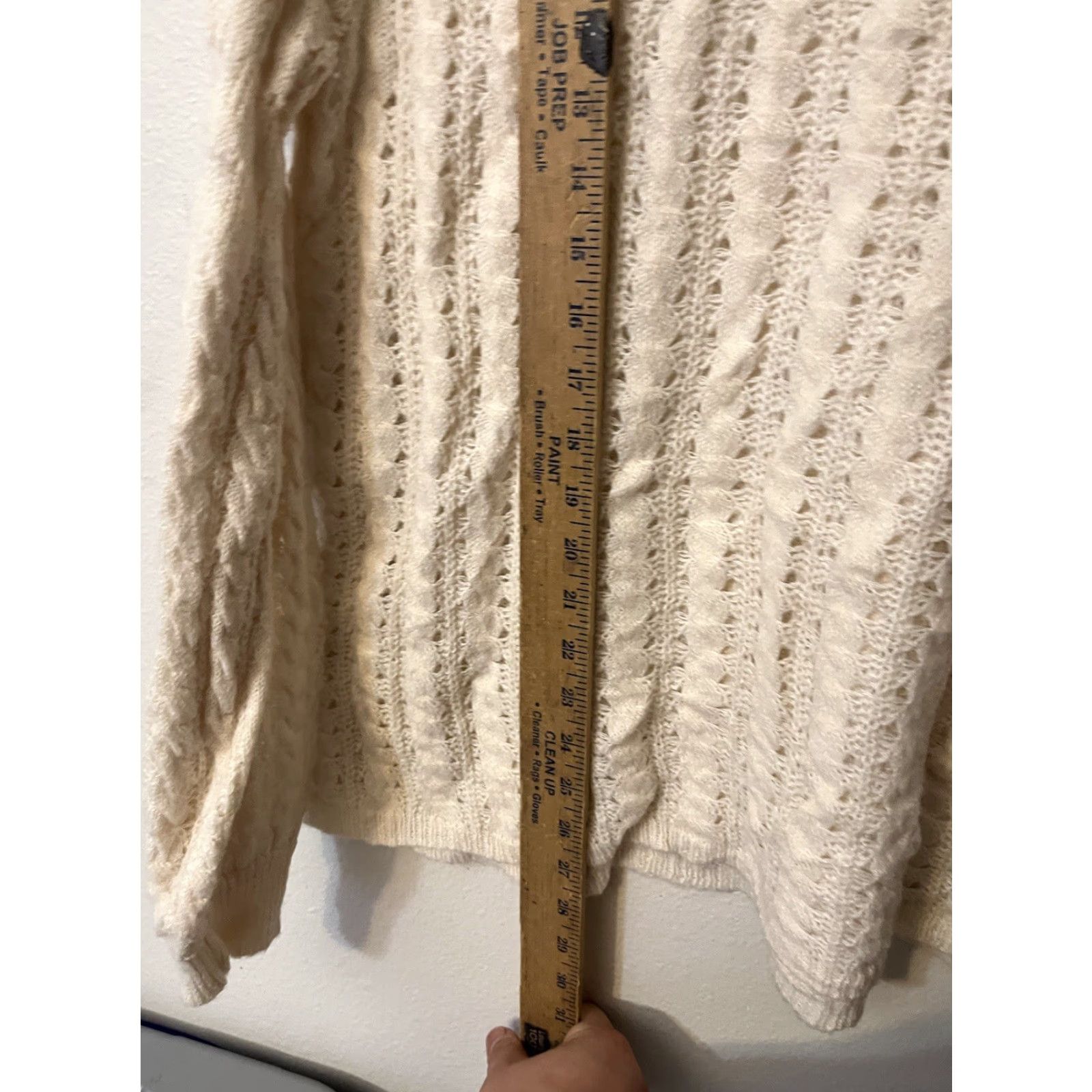 Loft LOFT Cream Open Weave Long Sleeve Cotton Blend Sweater L Womens Pullover Round Neckline Size L / US 10 / IT 46 - 4 Thumbnail