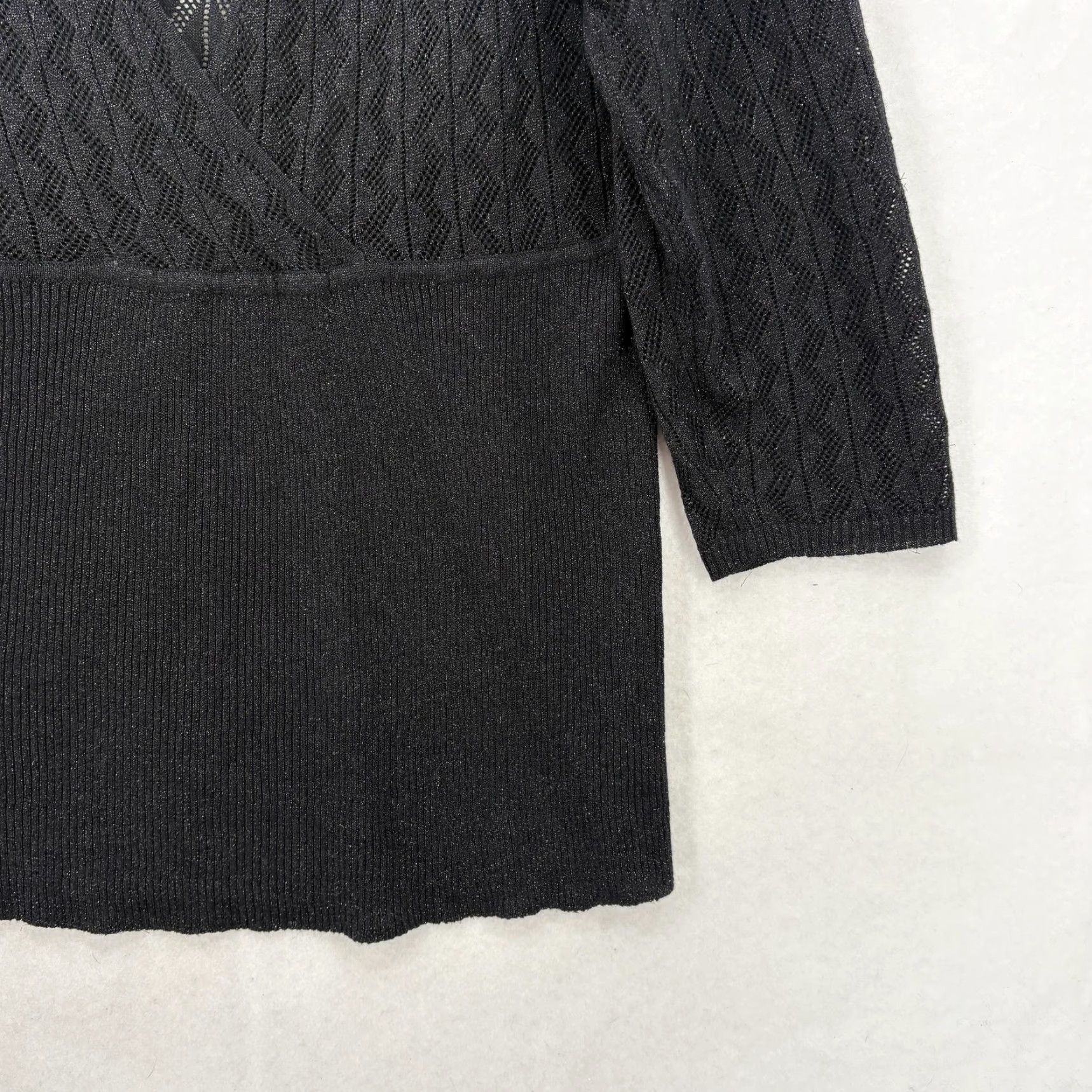 Vintage Lane Bryant Sweater Womens 18/20 Black Metallic Wrap 3/4 Sleeve Open Knit NWT Size XXL / US 16-18 / IT 52-54 - 3 Thumbnail