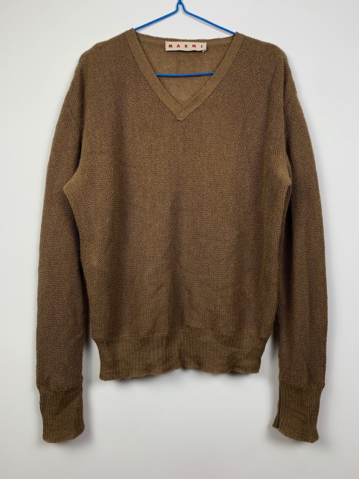 20s Marni Brown Alpaca V-neck Knit Pullover Sweater