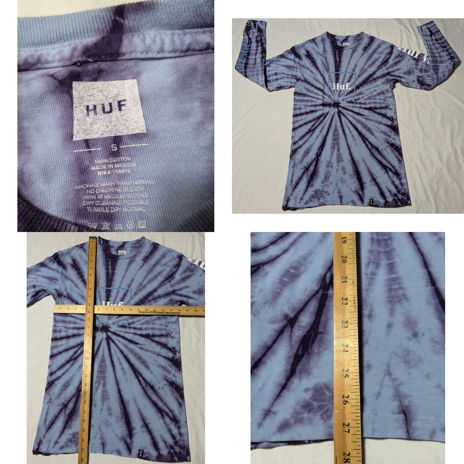 Huf HUF WORLDWIDE Men Small Blue Purple Tie Dye Cotton Long Sleeve T-Shirt Size US S / EU 44-46 / 1 - 8 Thumbnail