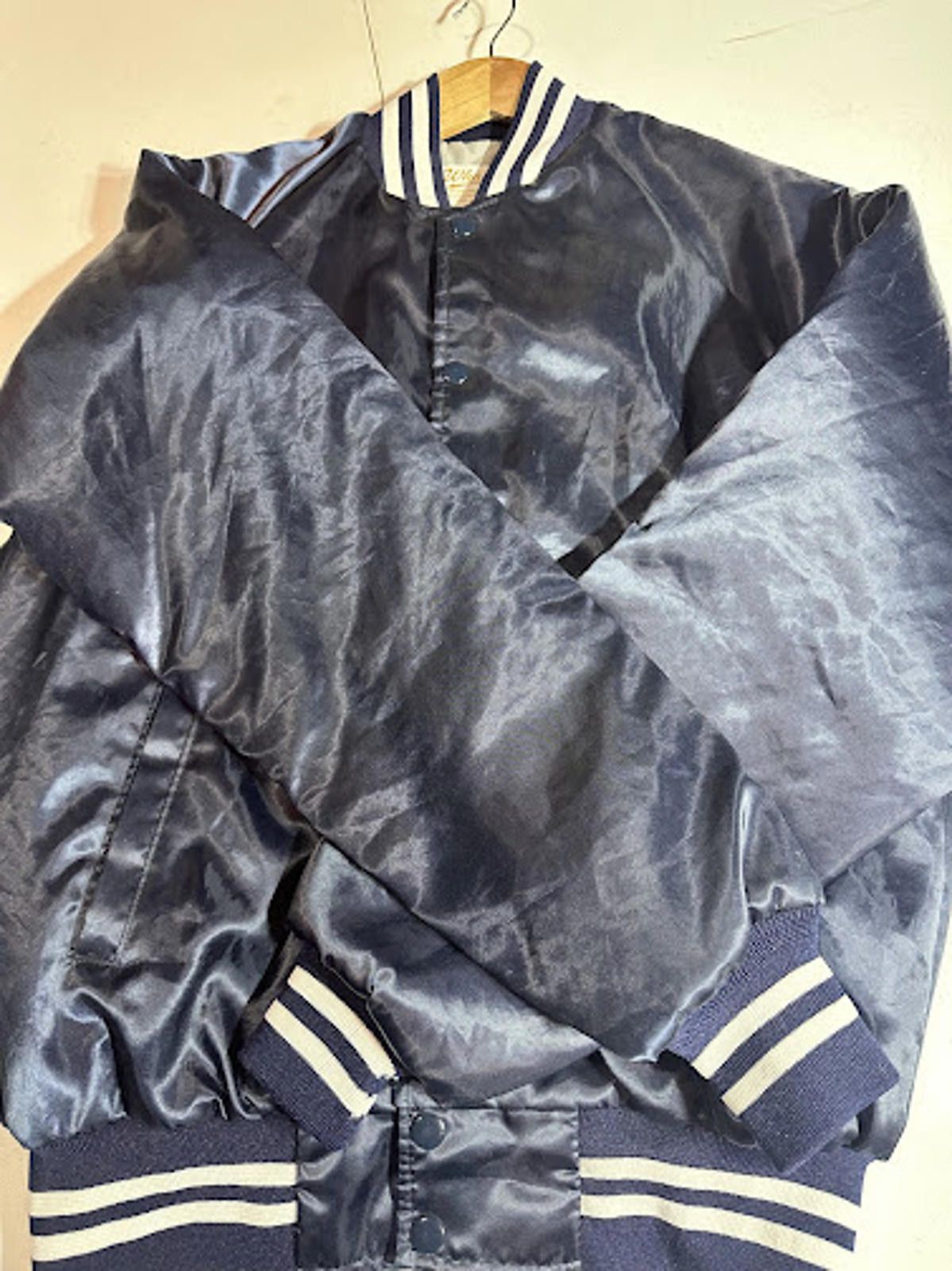 Wrangler Vintage Whang Satin Varsity Bomber Jacket Navy Blue Size US M / EU 48-50 / 2 - 4 Thumbnail