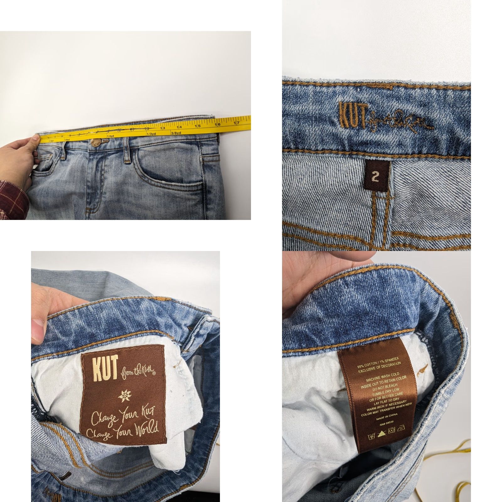 Vintage KUT From the Kloth Jeans Womens Regular Light Wash Denim Blue Cotton Spandex Slim Straight 5-Pocket Logo Comfort Easy Care Size 26" / US 2 / IT 38 - 8 Thumbnail