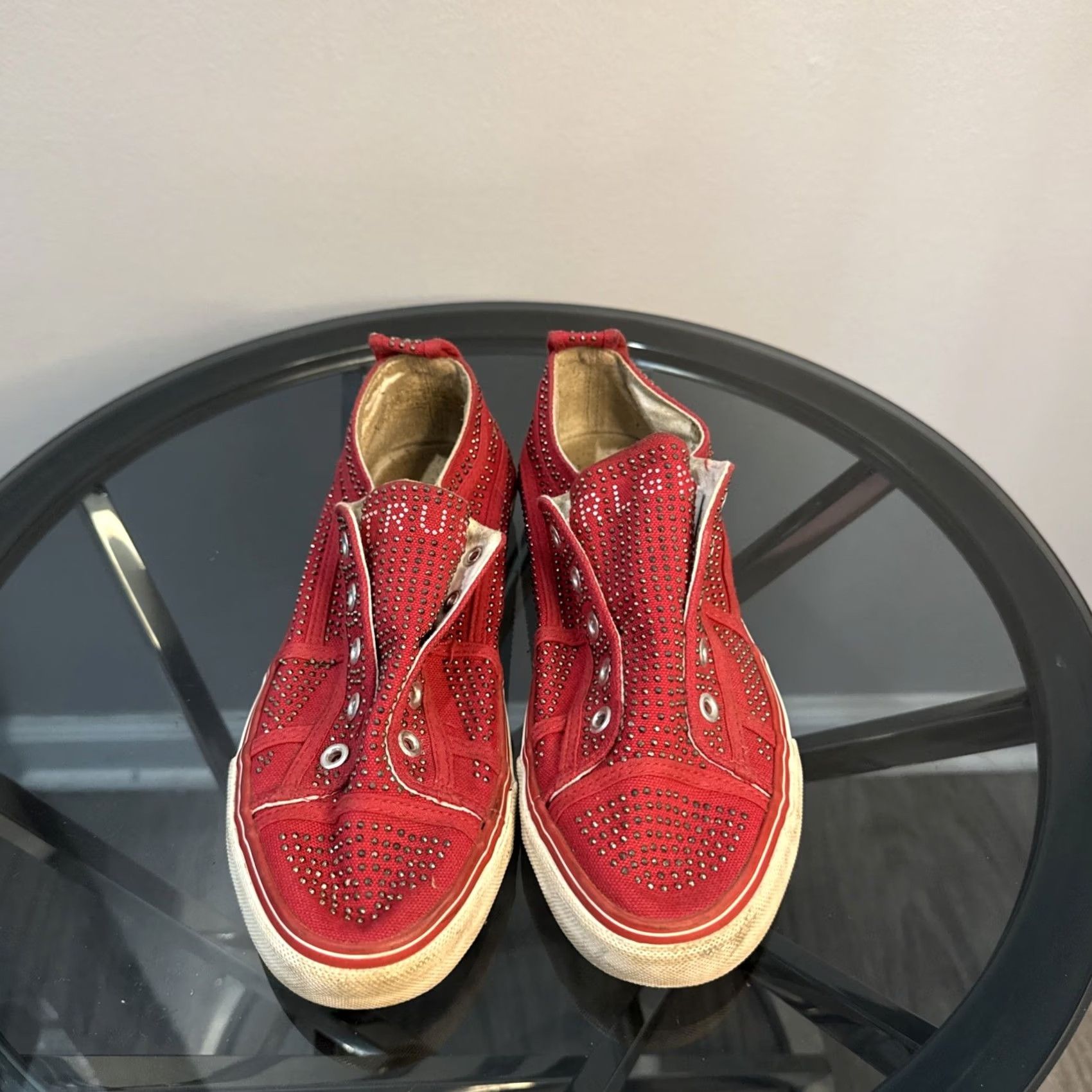 True Religion VINTAGE True Religion Sneakers Woman Red Size 8 Rhinestone-Studded Canvas Slip-On Shoes Women Sneaker 8 Red Womens Size US 8 / IT 38 - 4 Thumbnail
