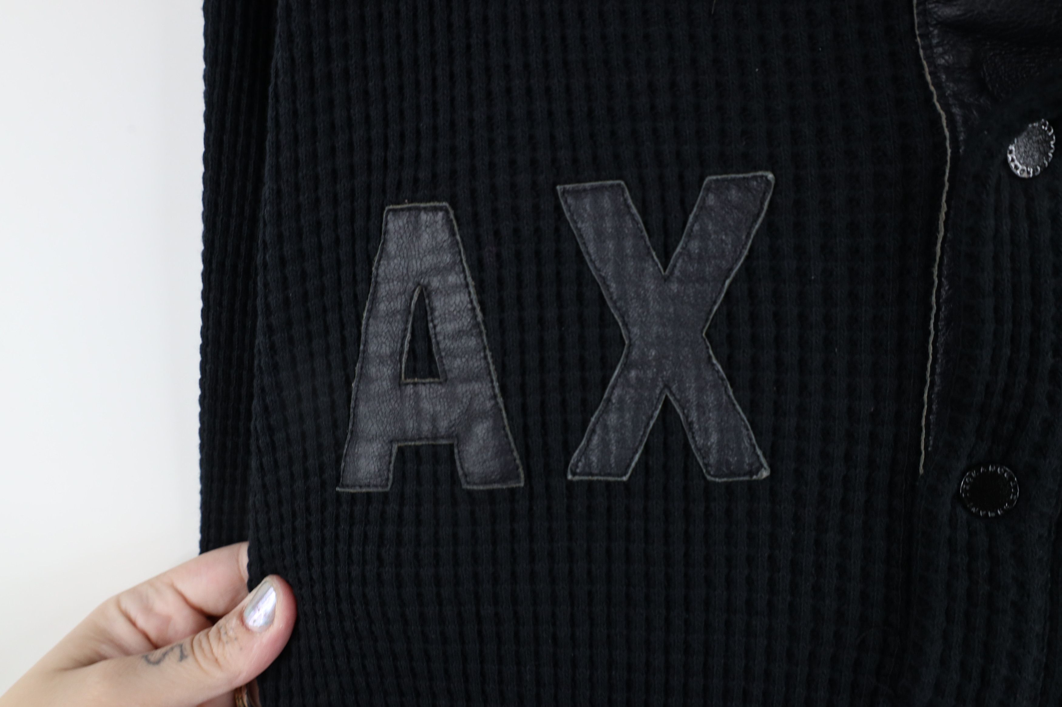 Armani Exchange × Vintage Armani Exchange Leather Trim Thermal Waffle Knit Hoodie Size US L / EU 52-54 / 3 - 6 Thumbnail