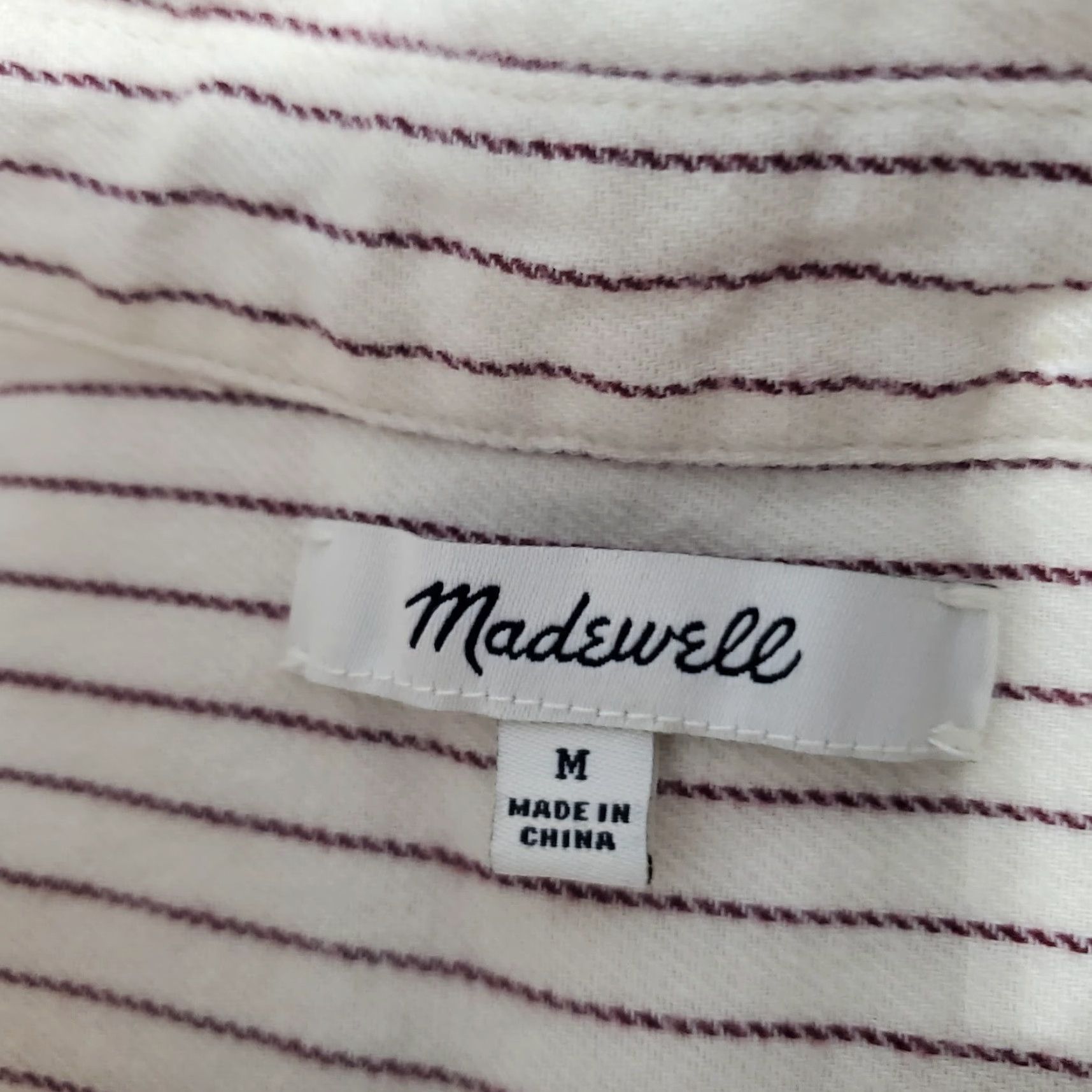 Madewell Madewell Top Womens M Ivory Striped Collared 1/2 Button Front Long Sleeve Back Buttons Blouse Size M / US 6-8 / IT 42-44 - 3 Thumbnail