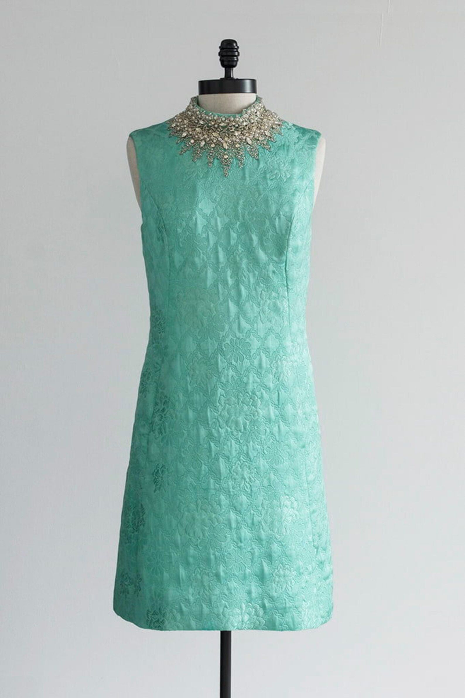 Vintage Vintage Beaded Cocktail Dress - Turquoise Silk Dress Size M / US 6-8 / IT 42-44 - 1 Thumbnail