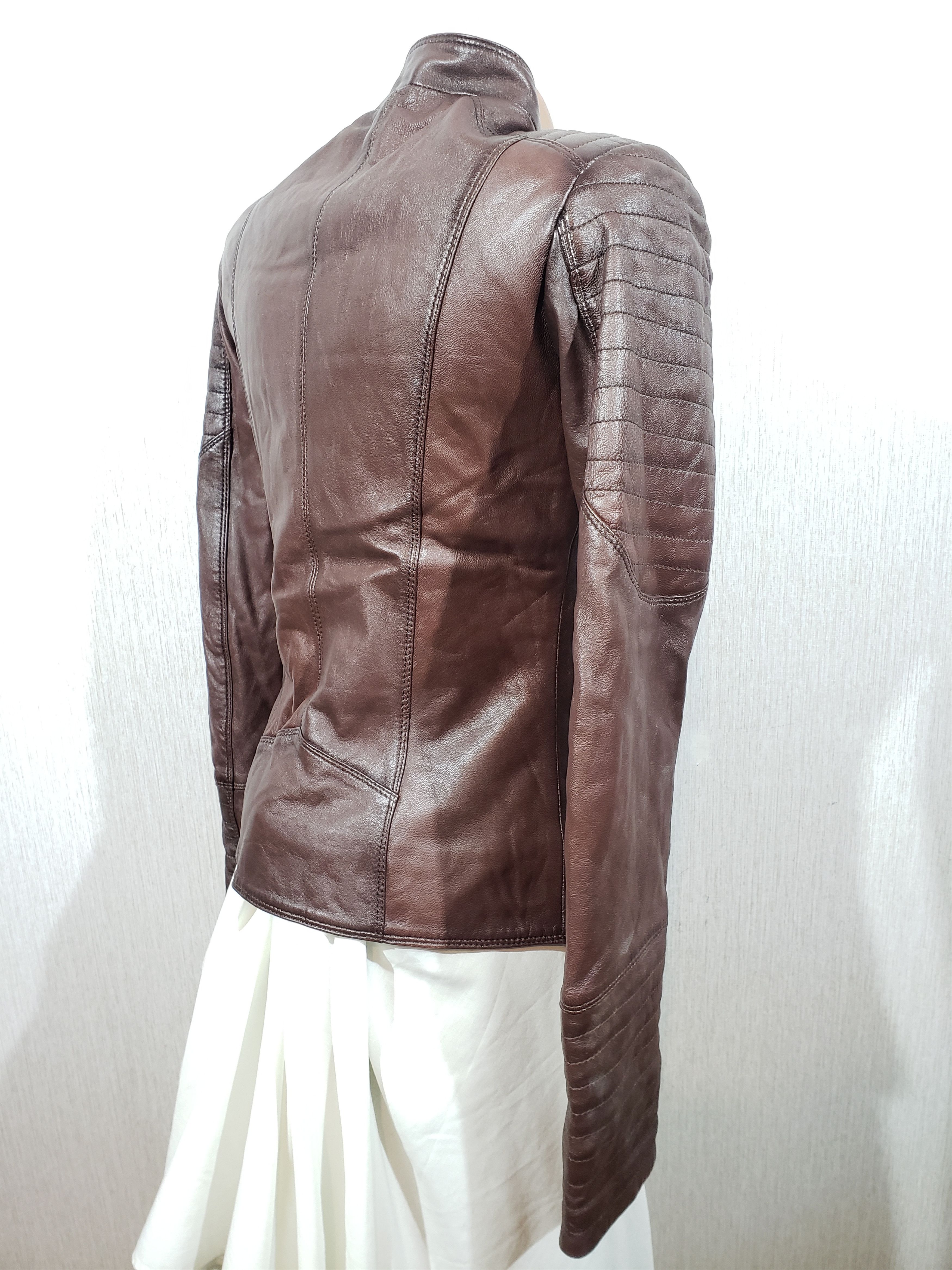 Designer Women's leather jacket made of genuine brown leather. Size S / US 4 / IT 40 - 4 Thumbnail