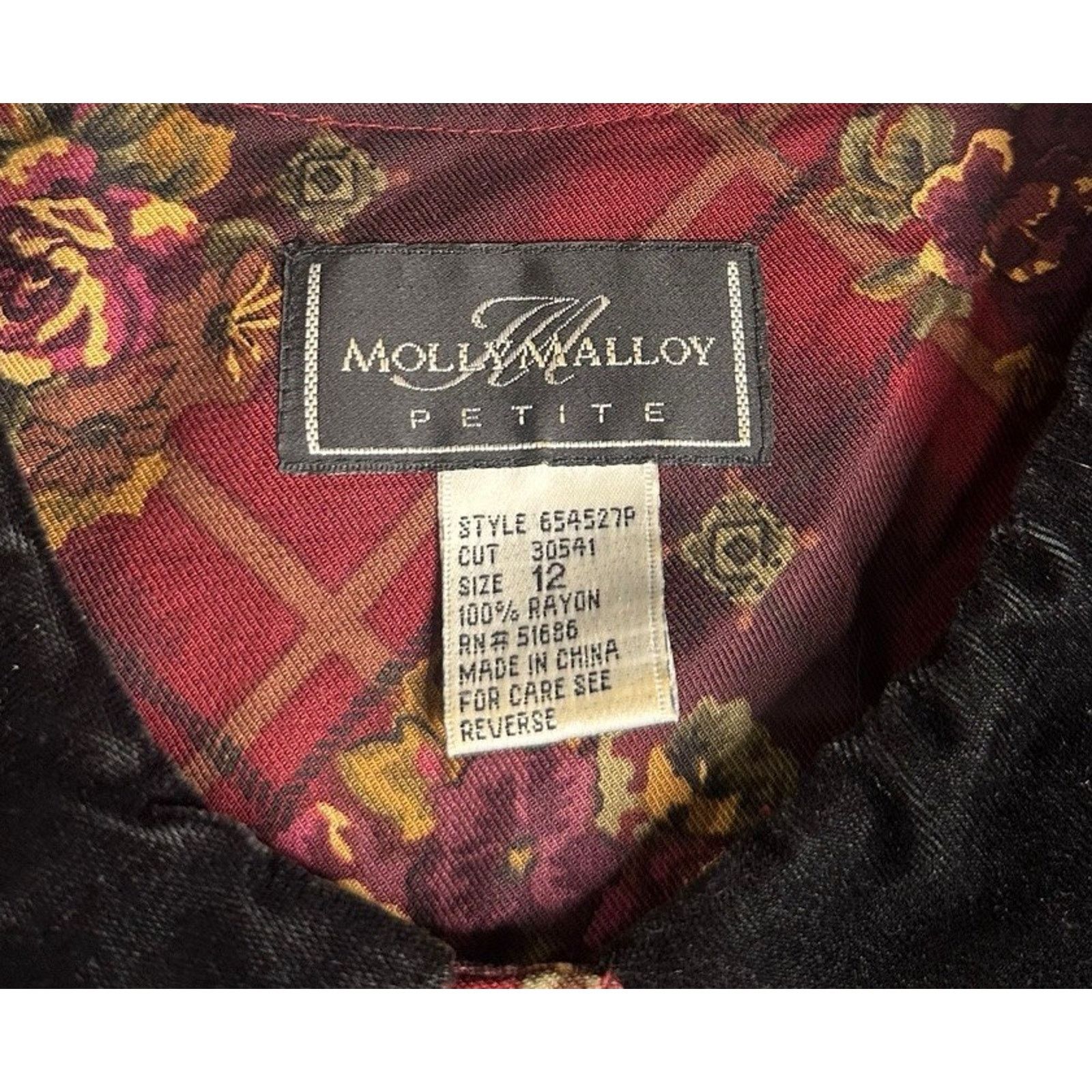 Other Vtg Molly Malloy Petite Dress Black Velvet Collar Maxi 12 Size XL / US 12-14 / IT 48-50 - 10 Thumbnail
