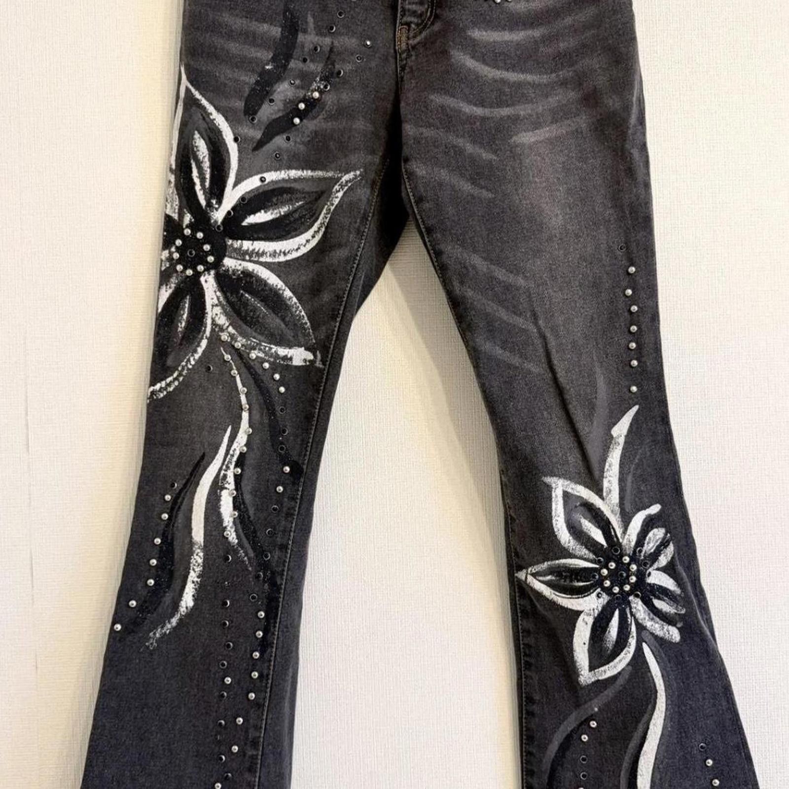 Other Grunge y2k style flower motif flare denim jeans Size 26" / US 2 / IT 38 - 5 Thumbnail