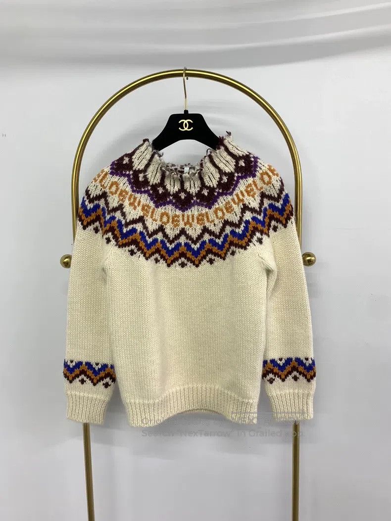 Loewe Loewe Beige collar letter print knit top Size S / US 4 / IT 40 - 1 Thumbnail