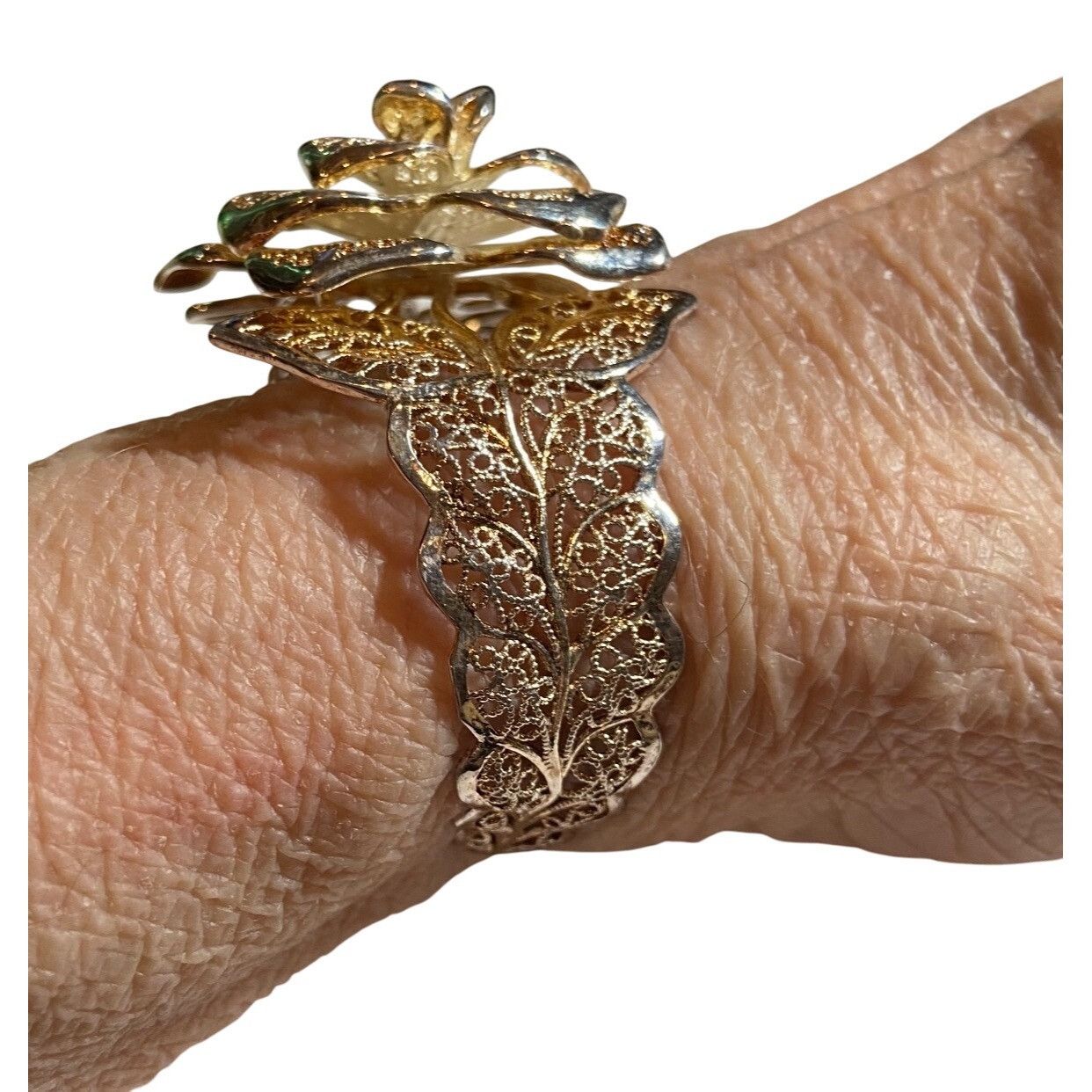 Other Filigree Rose Statement Cuff Bracelet With Intricate Leaf De Size ONE SIZE - 13 Thumbnail