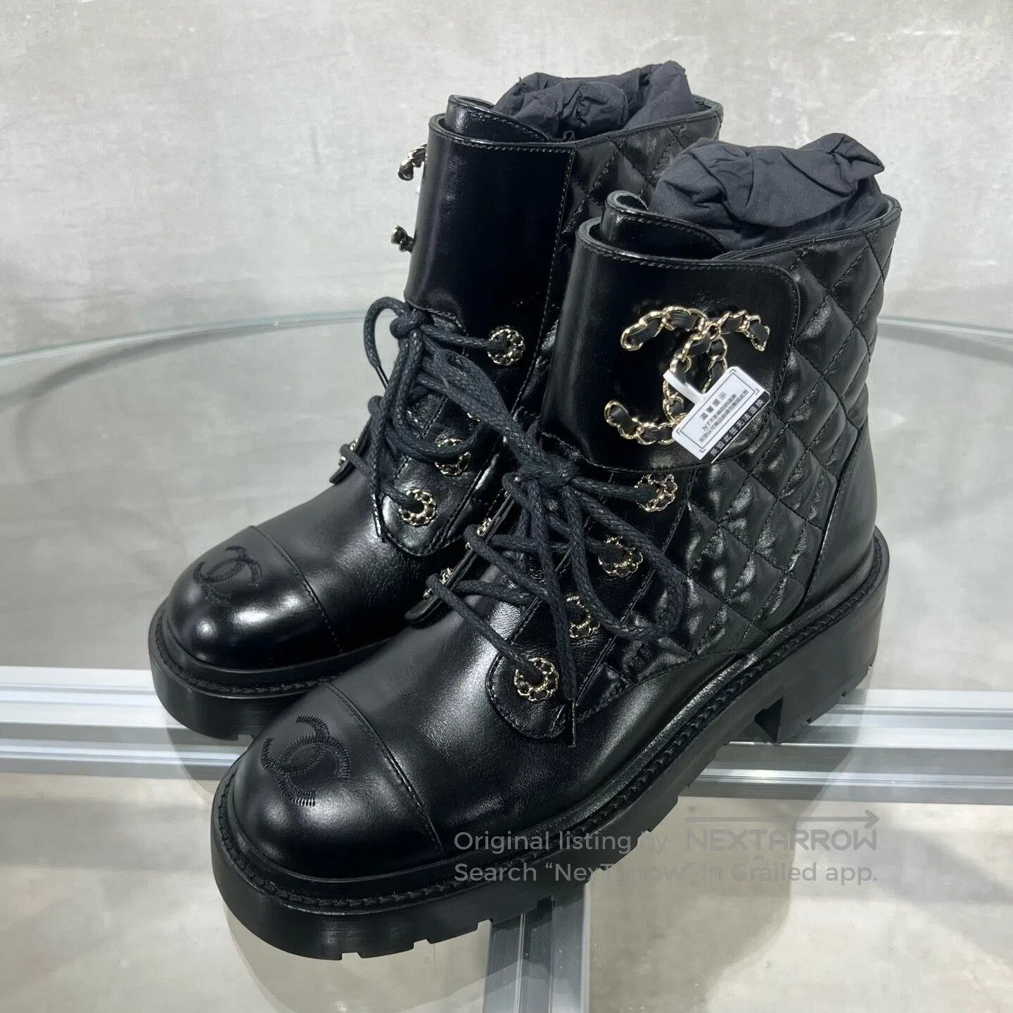Chanel Chanel Black double-C diamond-patterned short boots Size US 5.5 / IT 35.5 - 1 Thumbnail