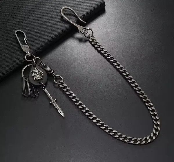 Other Black Skull & Dagger Chain Keychain | Gothic, Streetwear Size ONE SIZE - 8 Thumbnail
