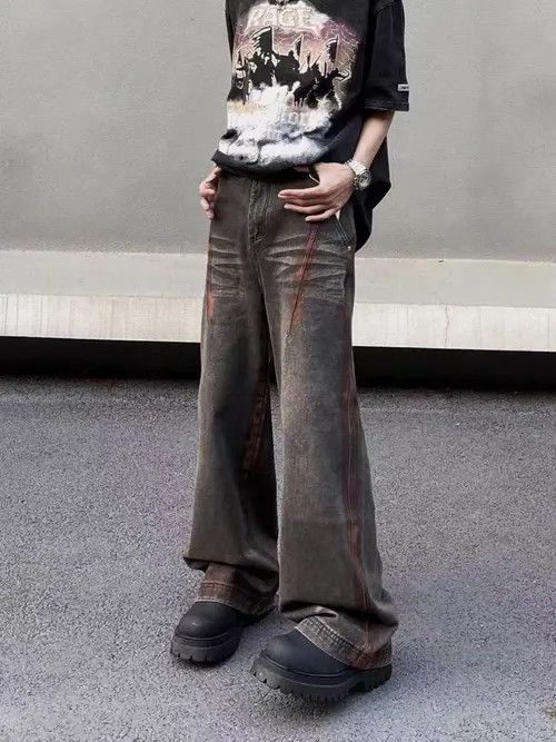 VIBE Street hip-hop hand-painted rust-colored loose jeans Size US 34 / EU 50 - 4 Thumbnail