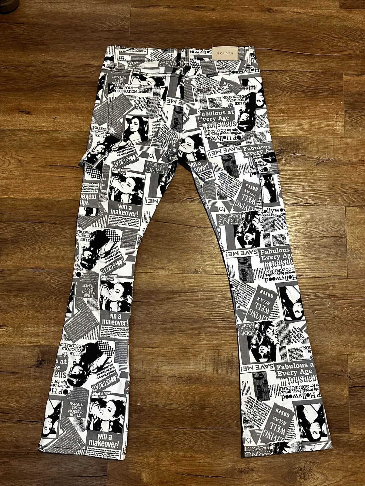 Golden Denim Golden Denim The True Stacked Revista Newspaper Print Jeans Size US 32 / EU 48 - 2 Thumbnail