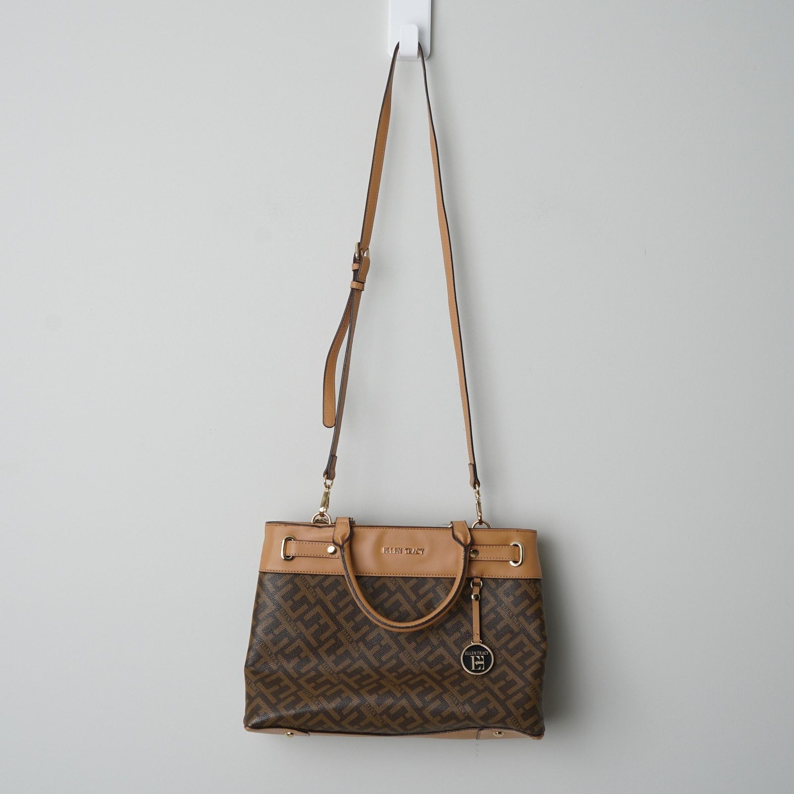Ellen Tracy Ellen Tracy Logo Print Coated Canvas Satchel Handbag Strap Size ONE SIZE - 1 Thumbnail