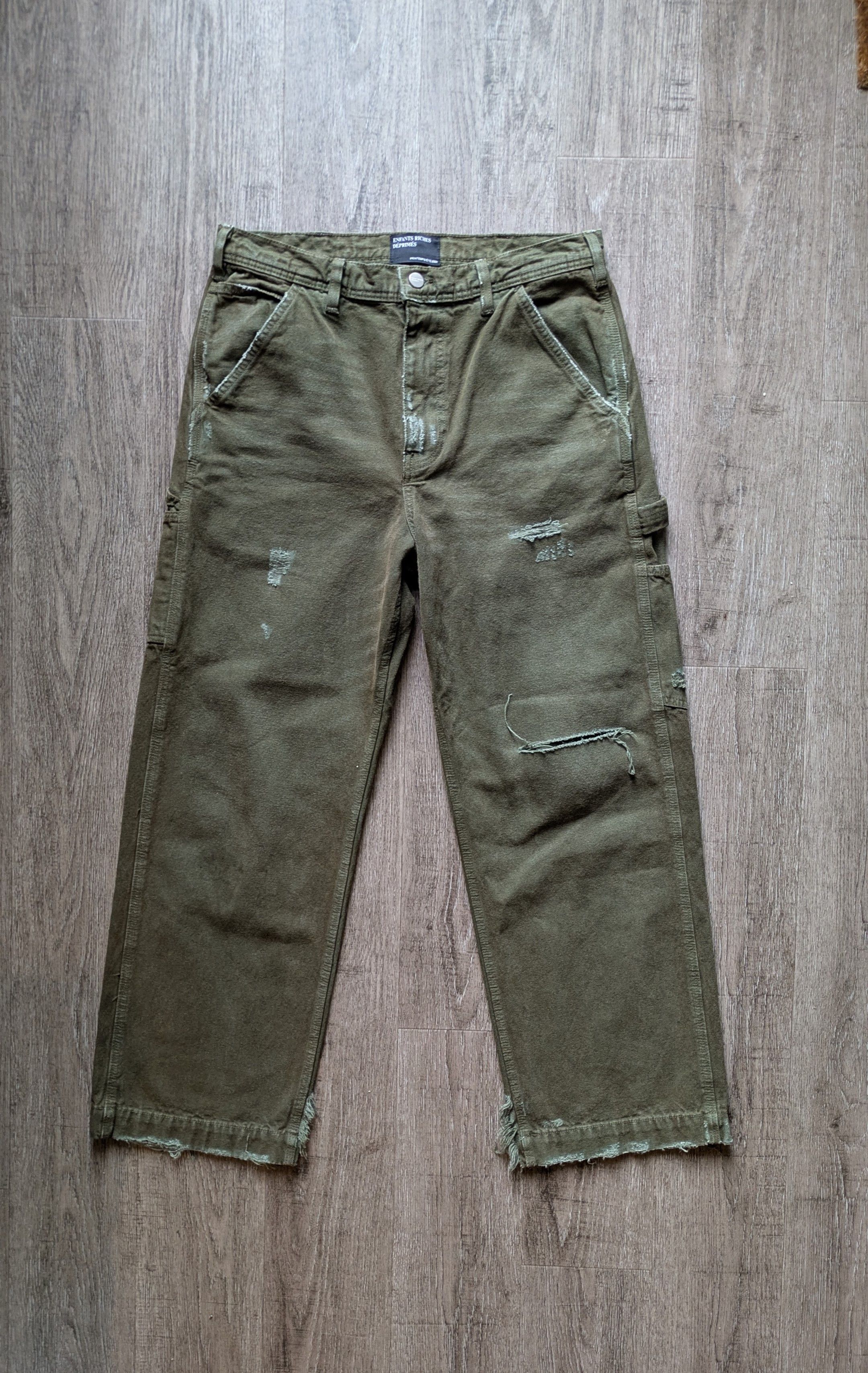 Faded Green Distressed Paint Pants