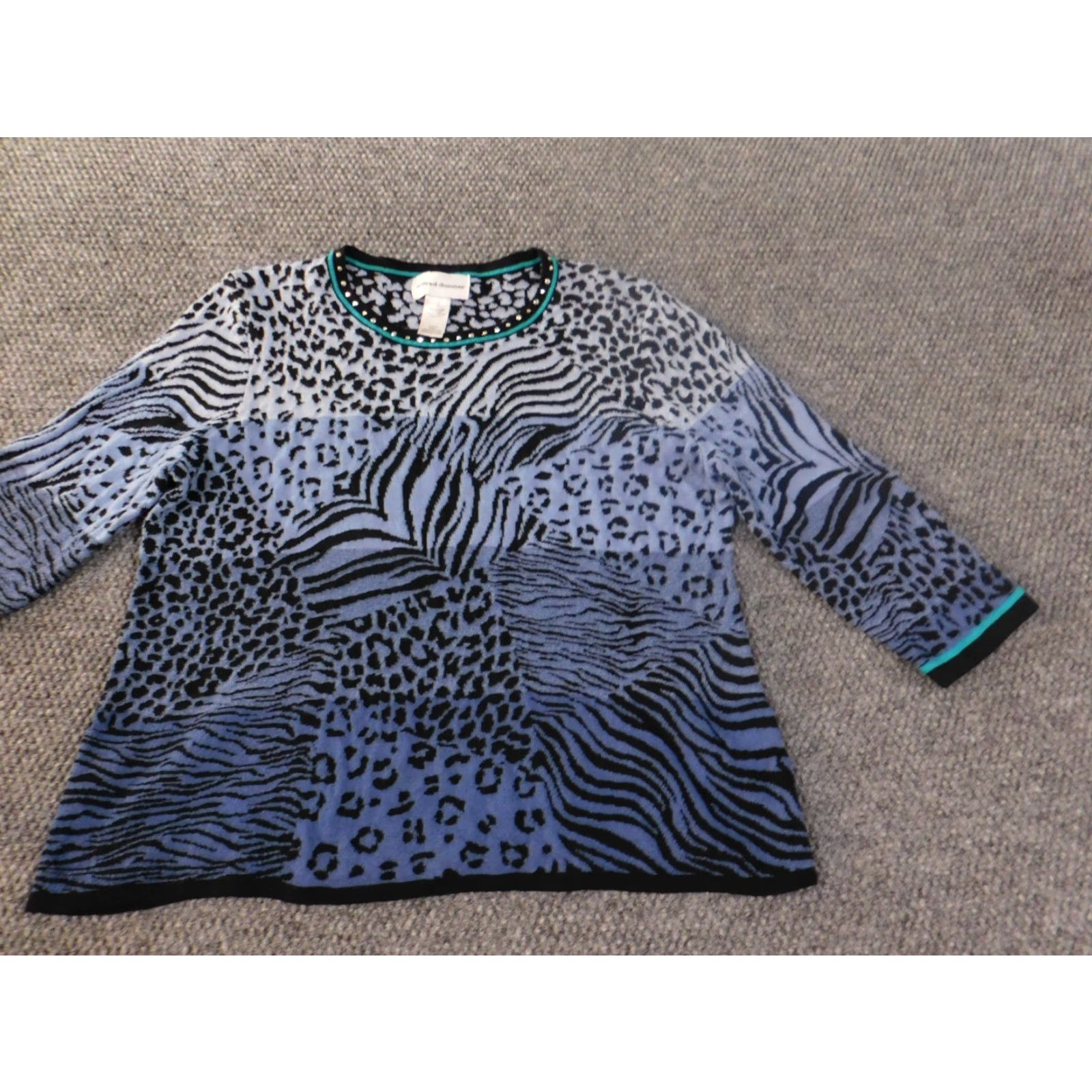 Vintage Alfred Dunner Sweater Womens Pullover L Blue Geometric Raglan Sleeve Crew Neck Modern American Knit Geometric Pattern Casual Size L / US 10 / IT 46 - 4 Thumbnail