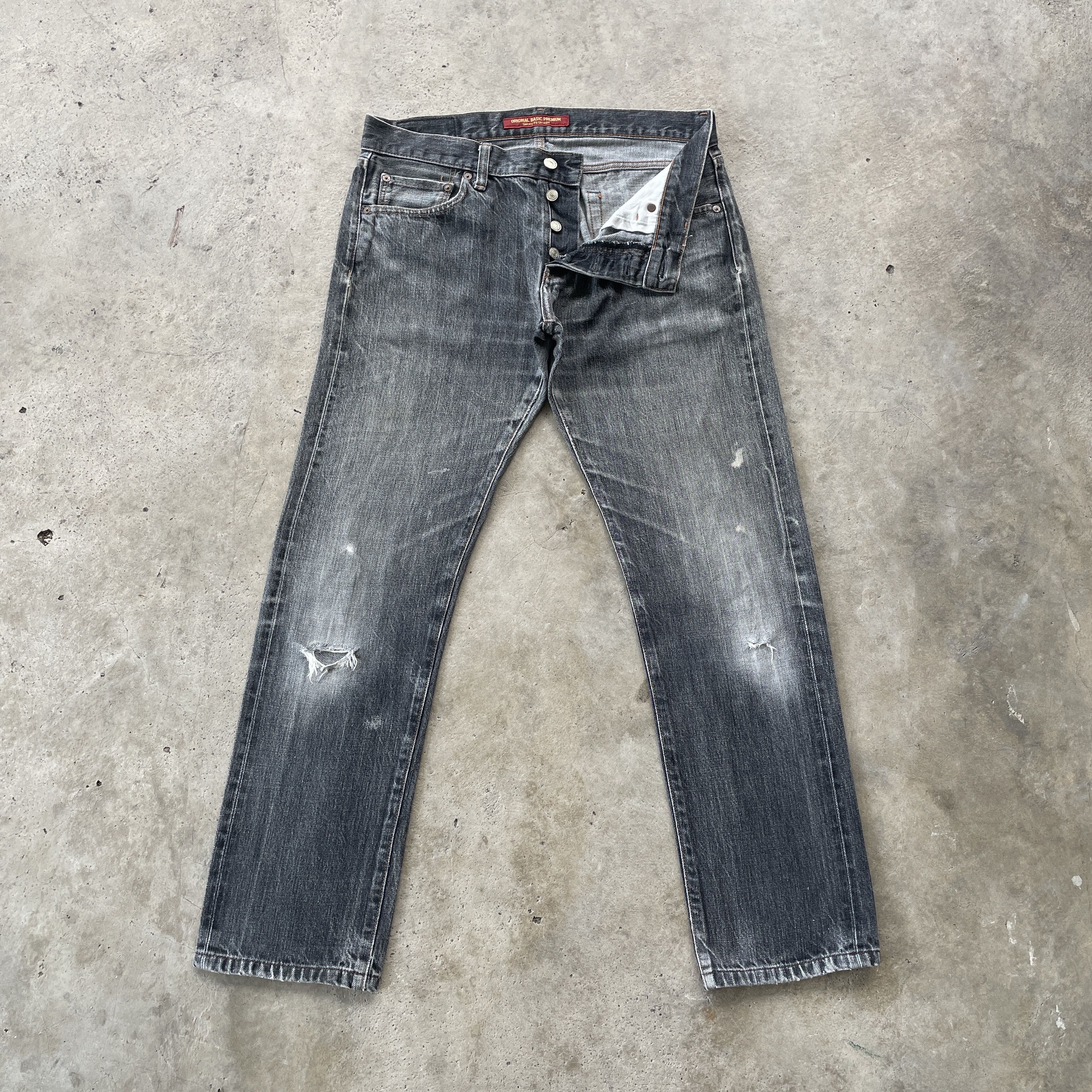 VINTAGE JAPANESE DISTRESSED FADED BLACK JEAN PANTS DENIM W34