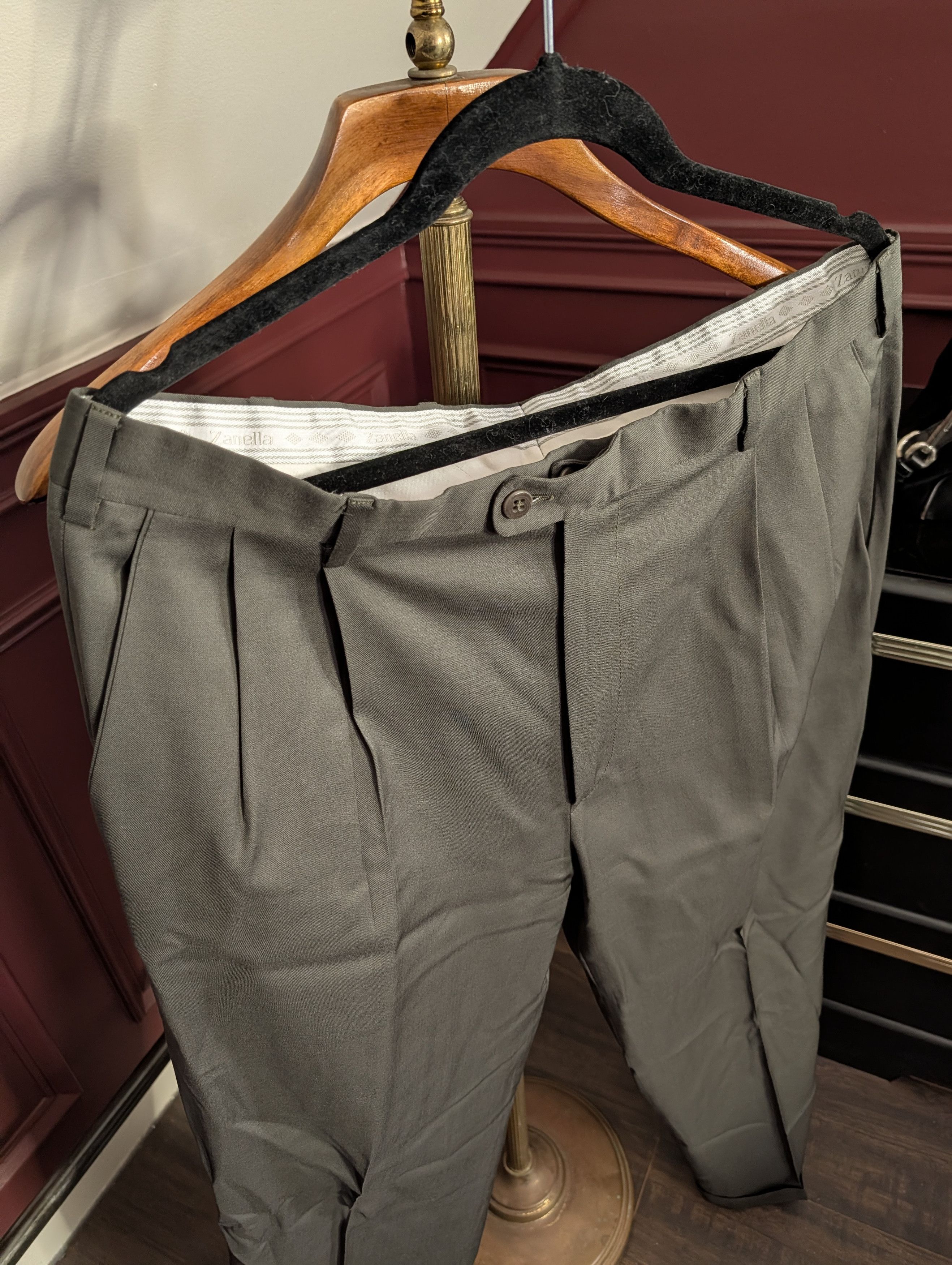 Zanella Dark green virgin wool Italian pants for Nordstrom Size US 35 - 2 Thumbnail