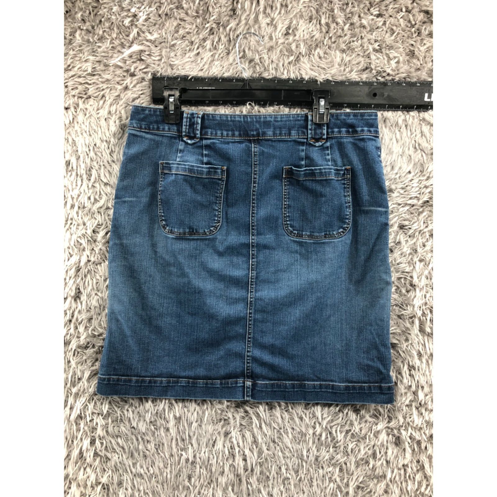 Talbots Talbots Skirt Womens Midi Denim Blue 12 Regular Pockets Slit Logo Button Front Flat Front Casual Party/Cocktail All Seasons Machine Washable Solid Size 34" / US 12 / IT 48 - 5 Thumbnail