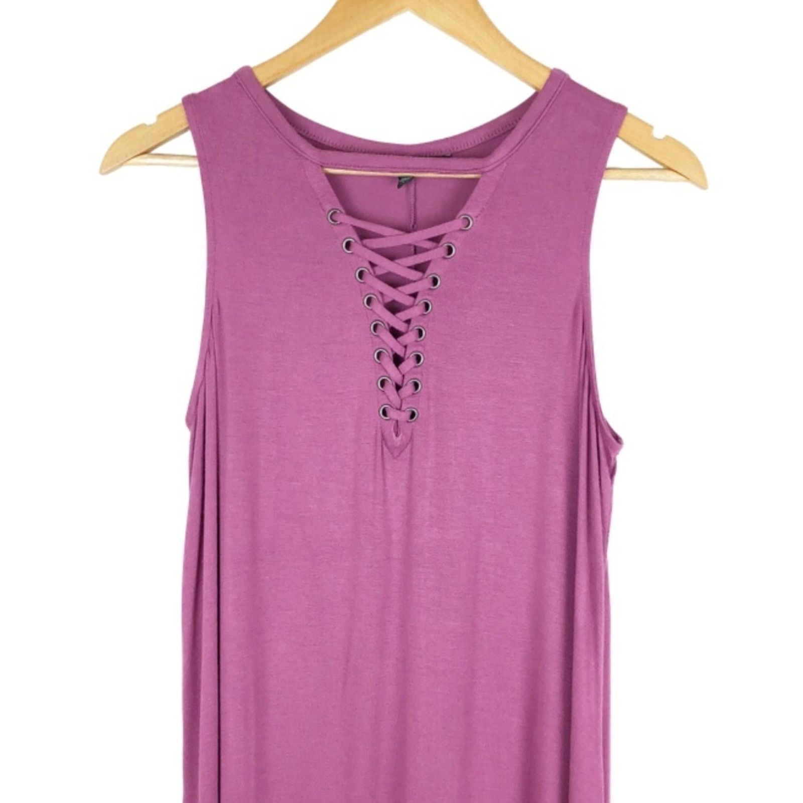 Express Express Women’s Lace Up Trapeze Hem Purple Mini Dress Size M / US 6-8 / IT 42-44 - 4 Thumbnail